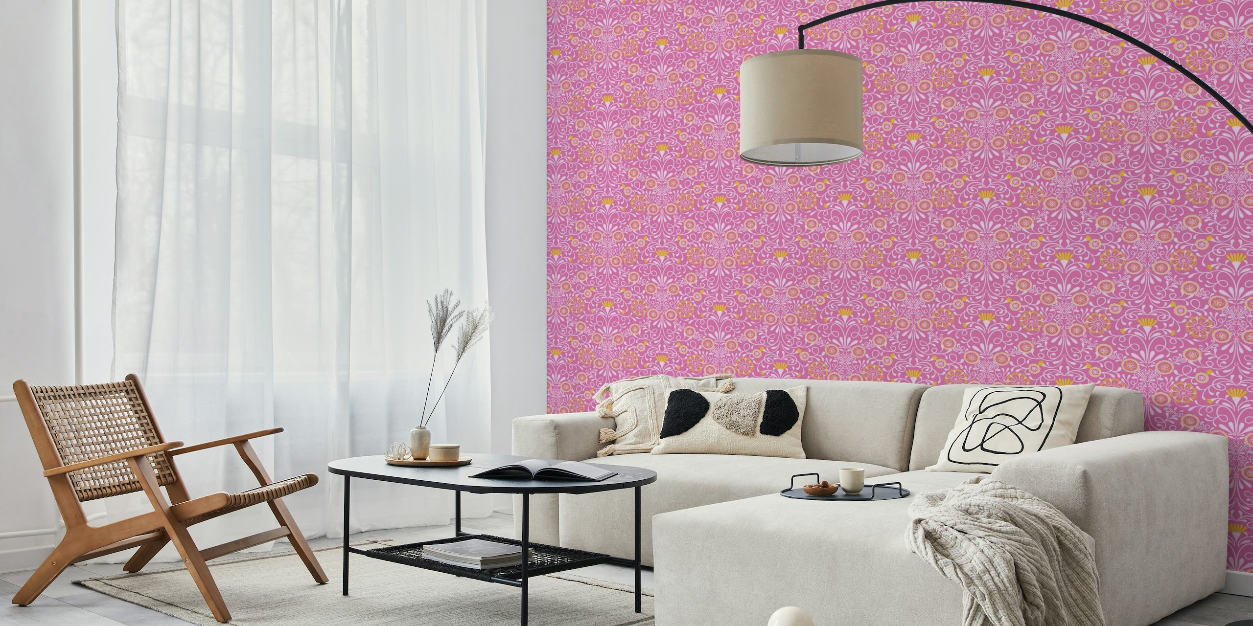 Tuscan Tile in Pink and Yellow wallpaper