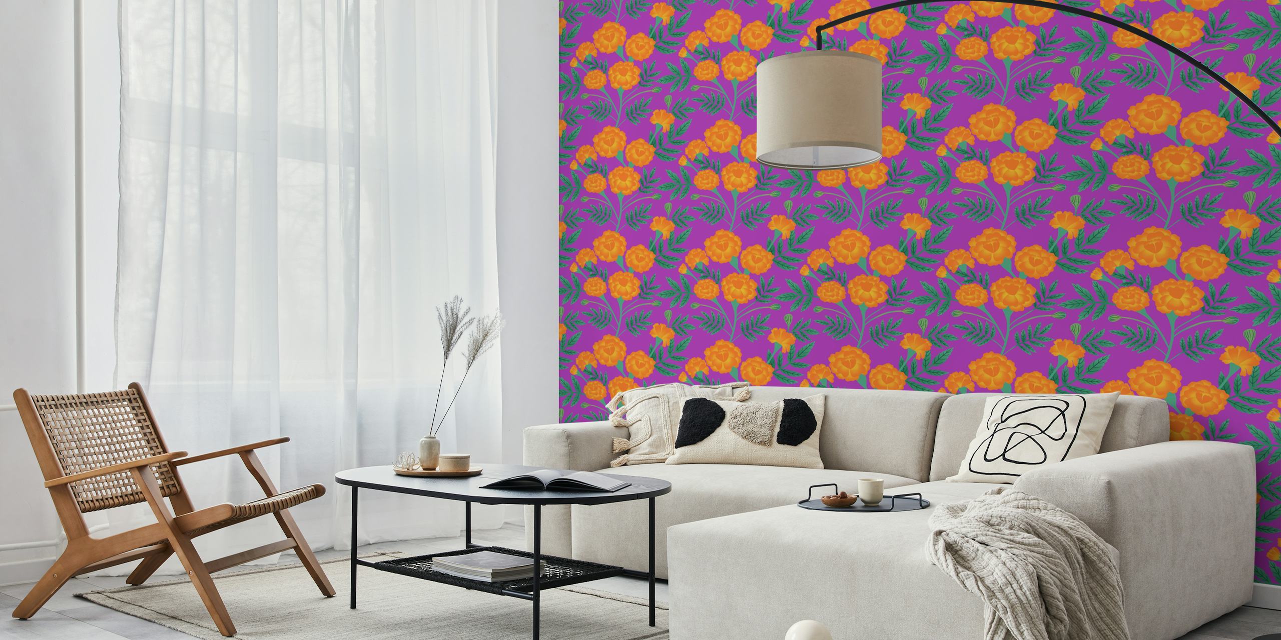 Franse marigolds behang in een kamer