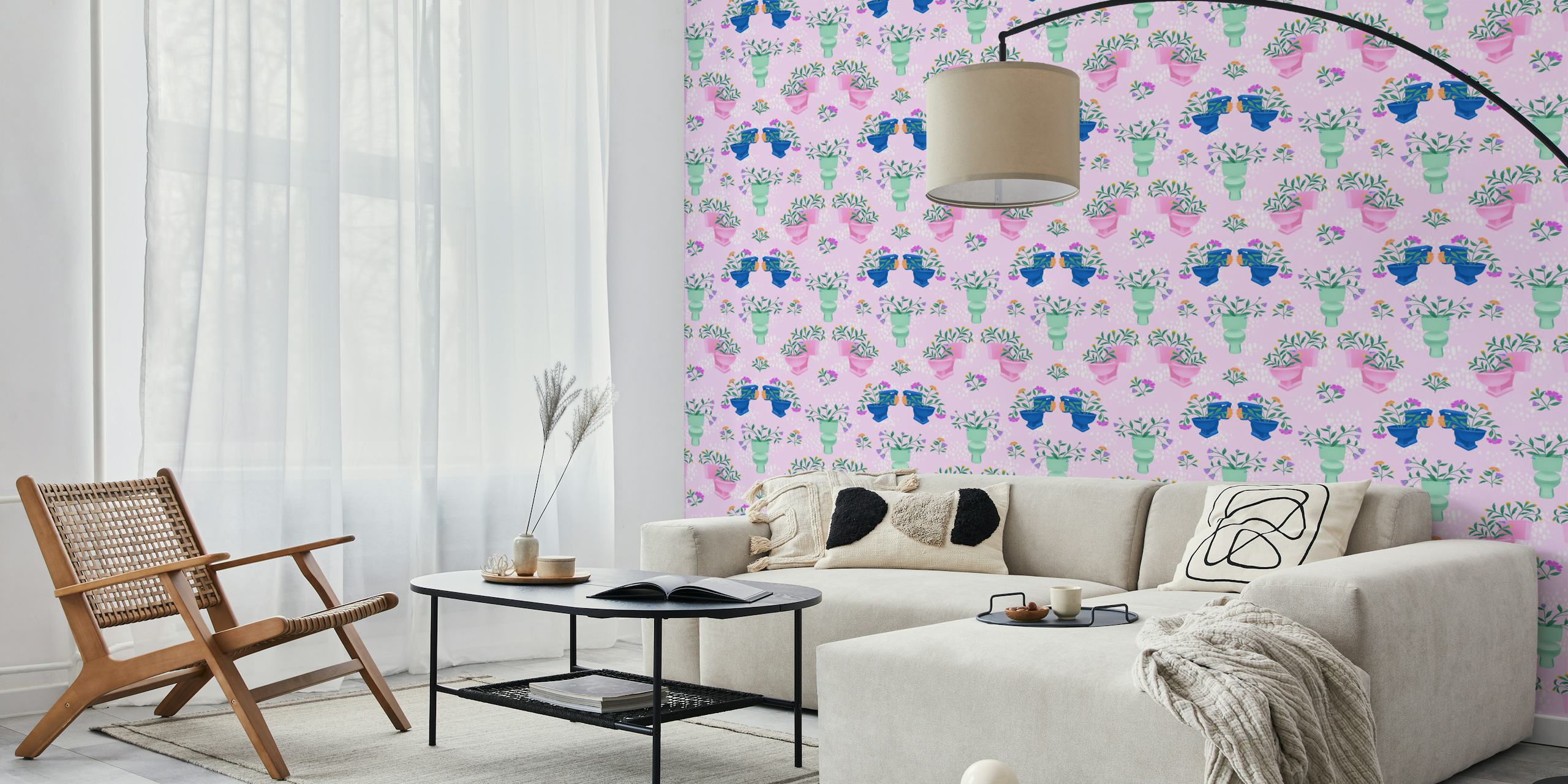 Floral wallpaper in a pink room