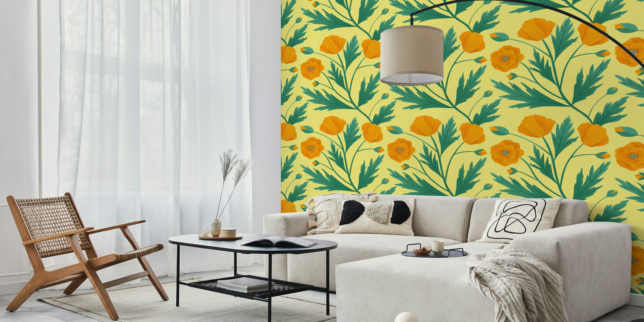 California poppies wallpaper on a yellow background