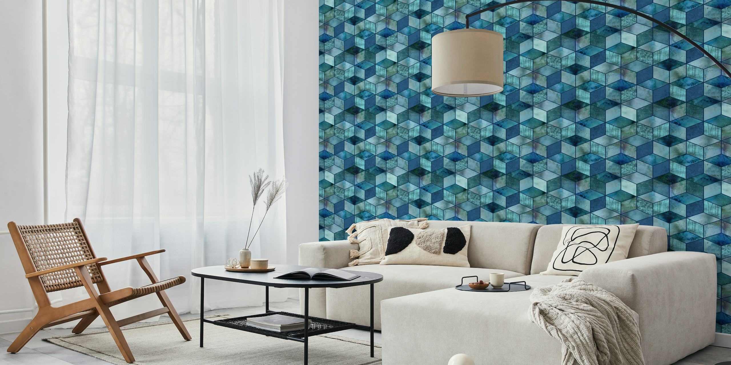 Cubics Modern 3D Geometry Pattern Blue wallpaper