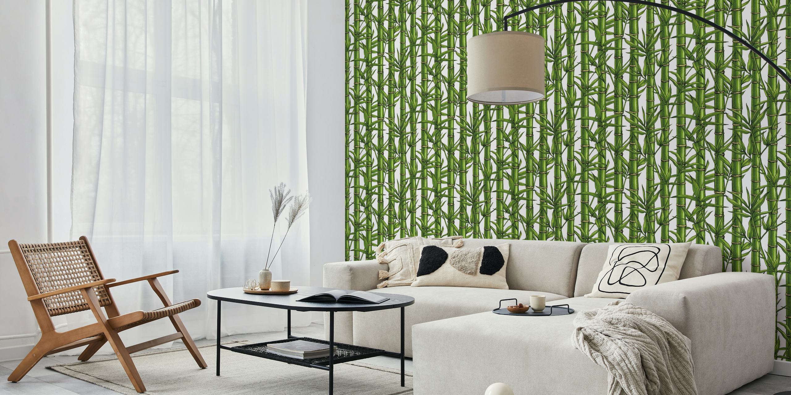 Bamboo forest green wallpaper with natural white background