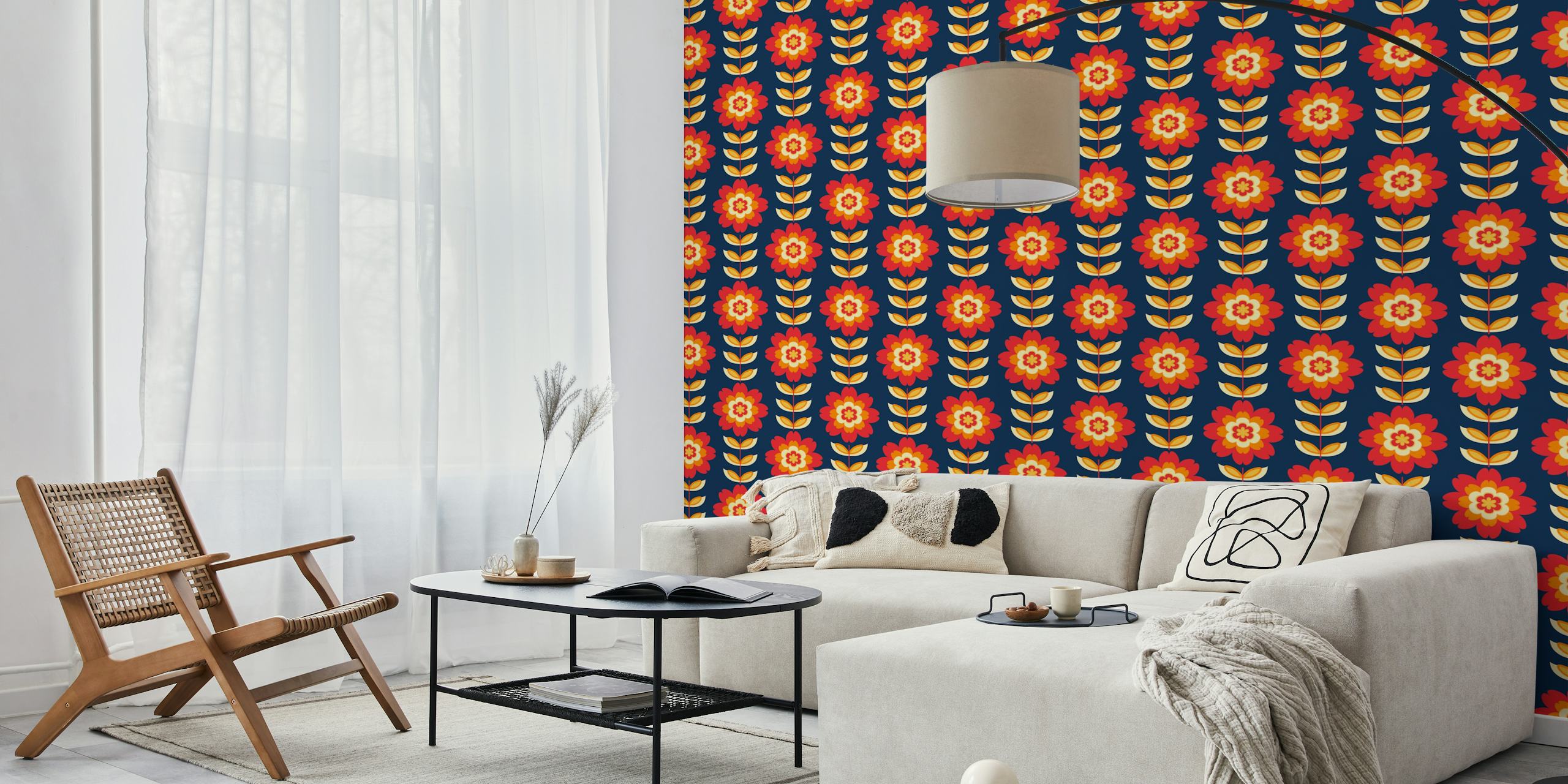 70S Scandi Mid Century Floral wallpaper in a room