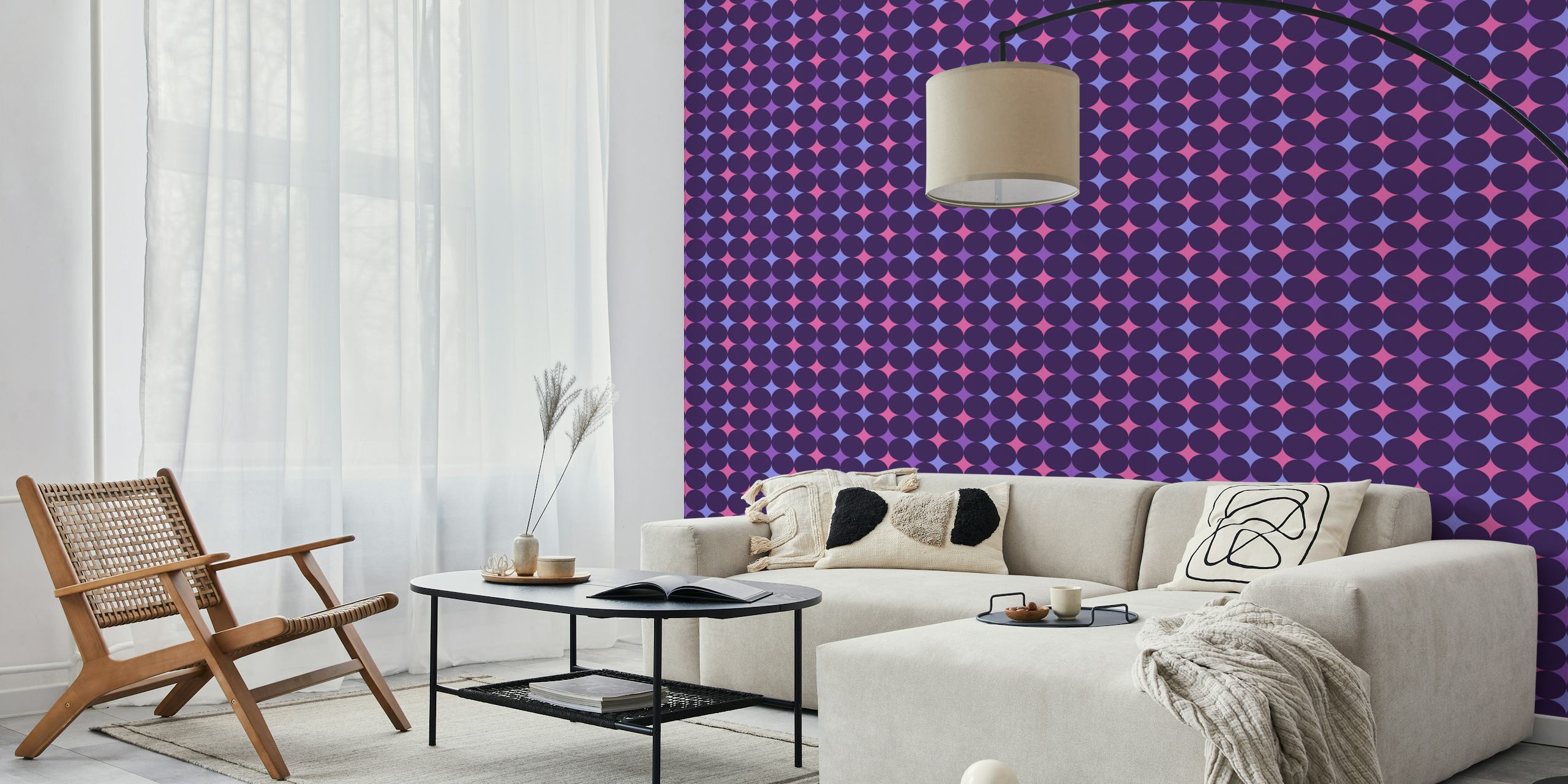 Retro diamond pattern wall mural in shades of dark pink, purple, and fuchsia
