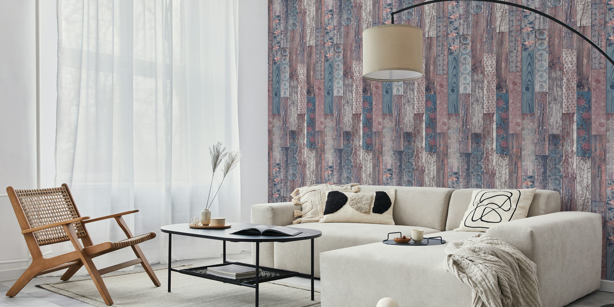 Vintage wood tiles pattern wallpaper in a room