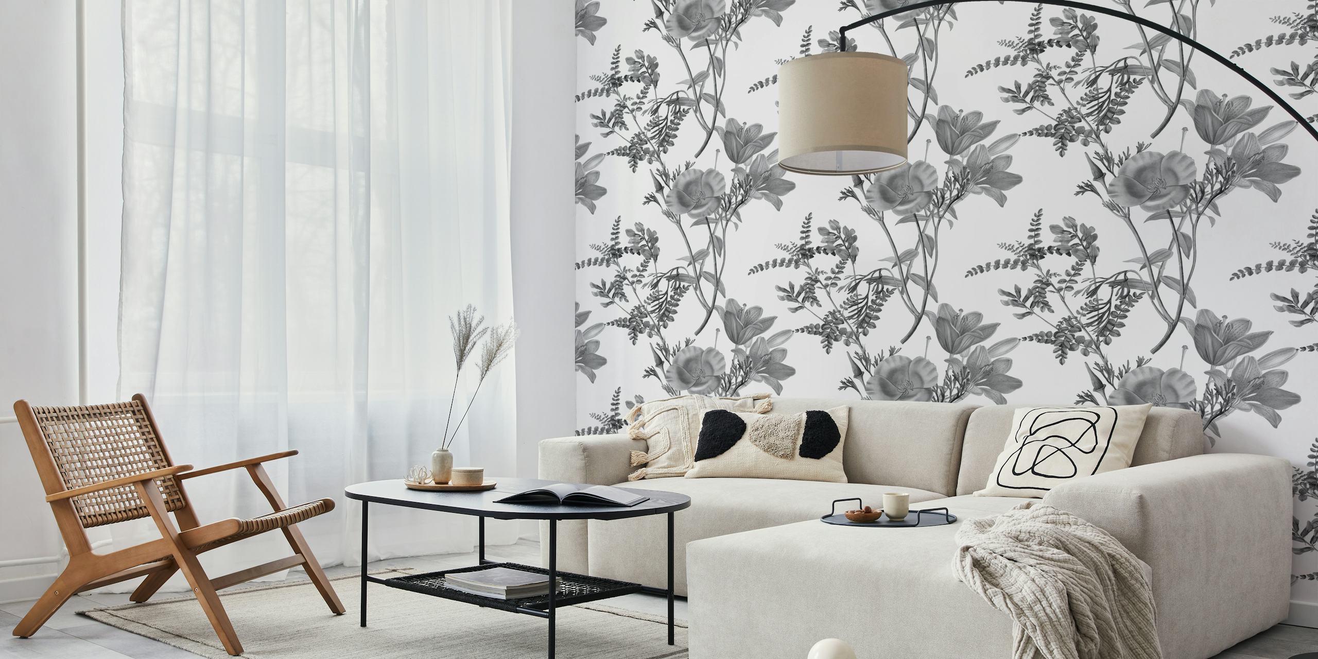 Tapeta Black and White Floral Pattern