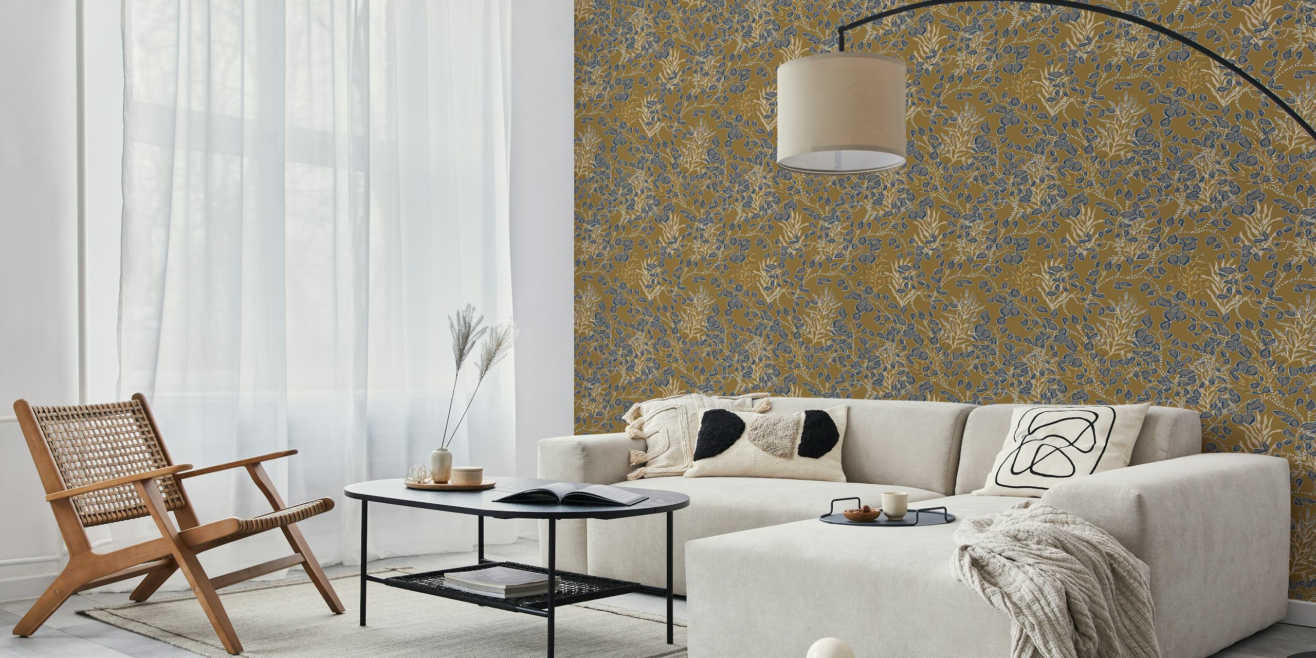 Animal pattern leaves wallpaper in a room
