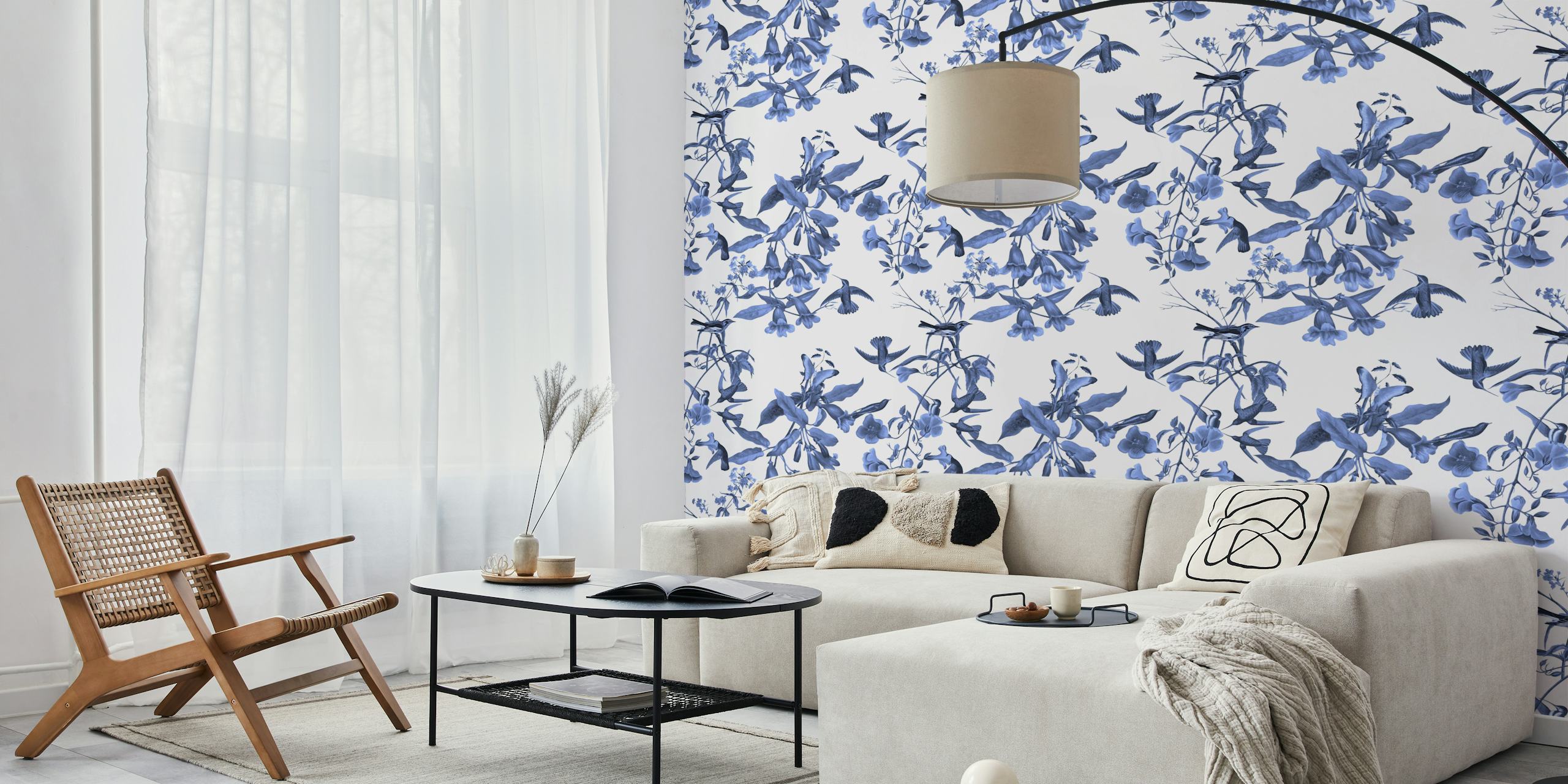 Fototapeta Modrí kolibříci a květiny s designem inspirovaným přírodou