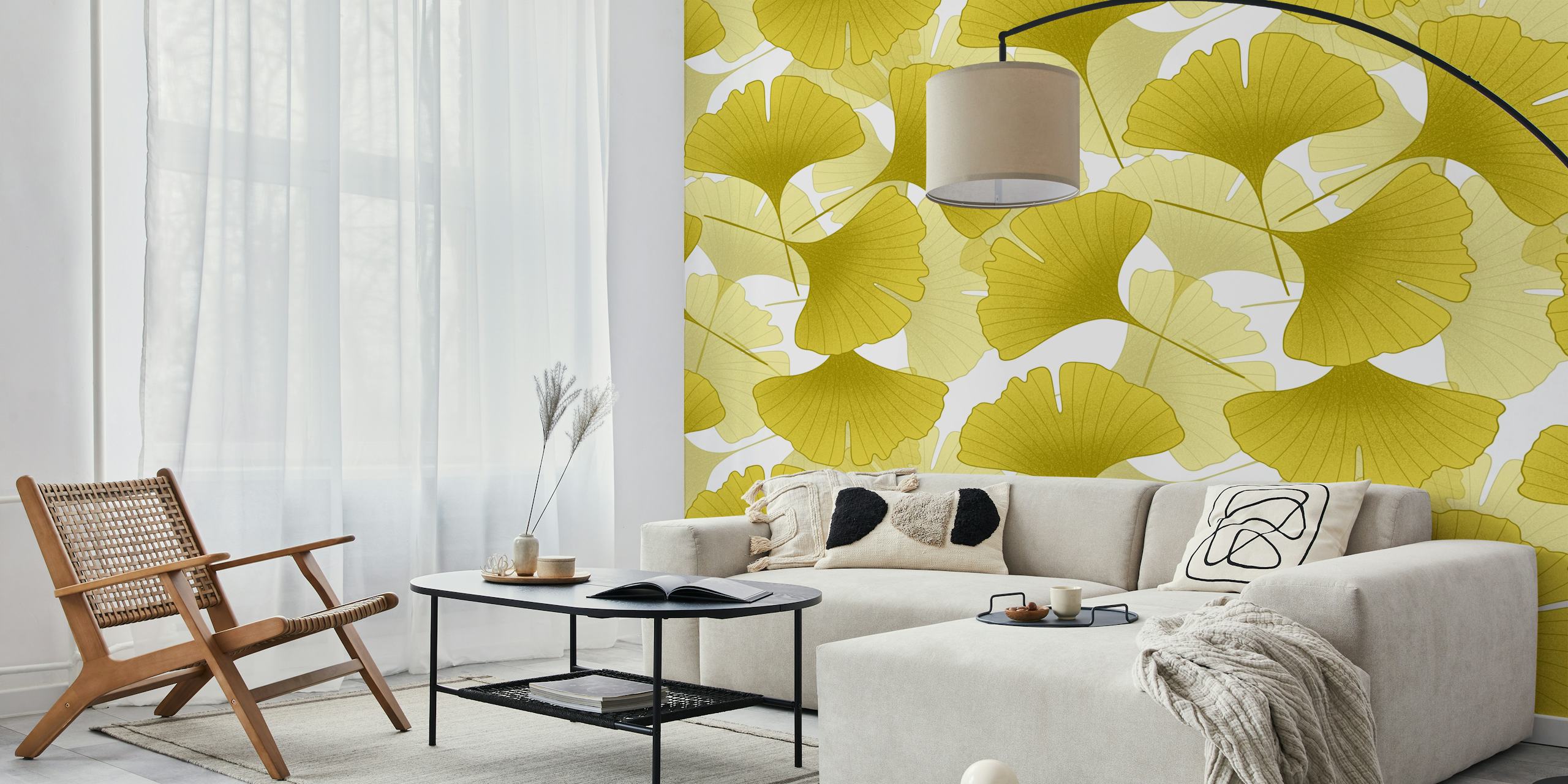 Ginkgo Biloba leaves pattern wallpaper in a room