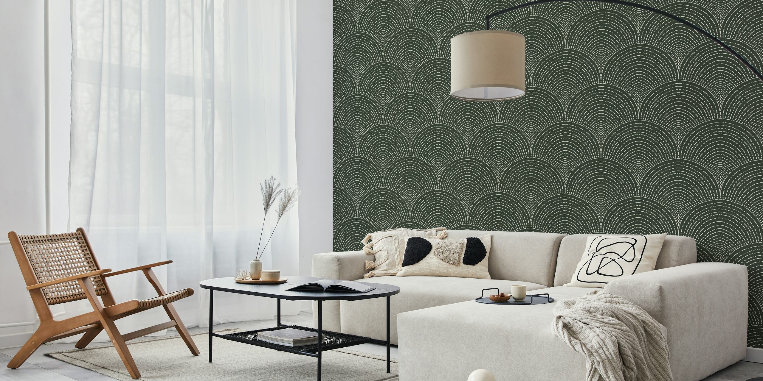 Black and white geometric wallpaper with subtle arches