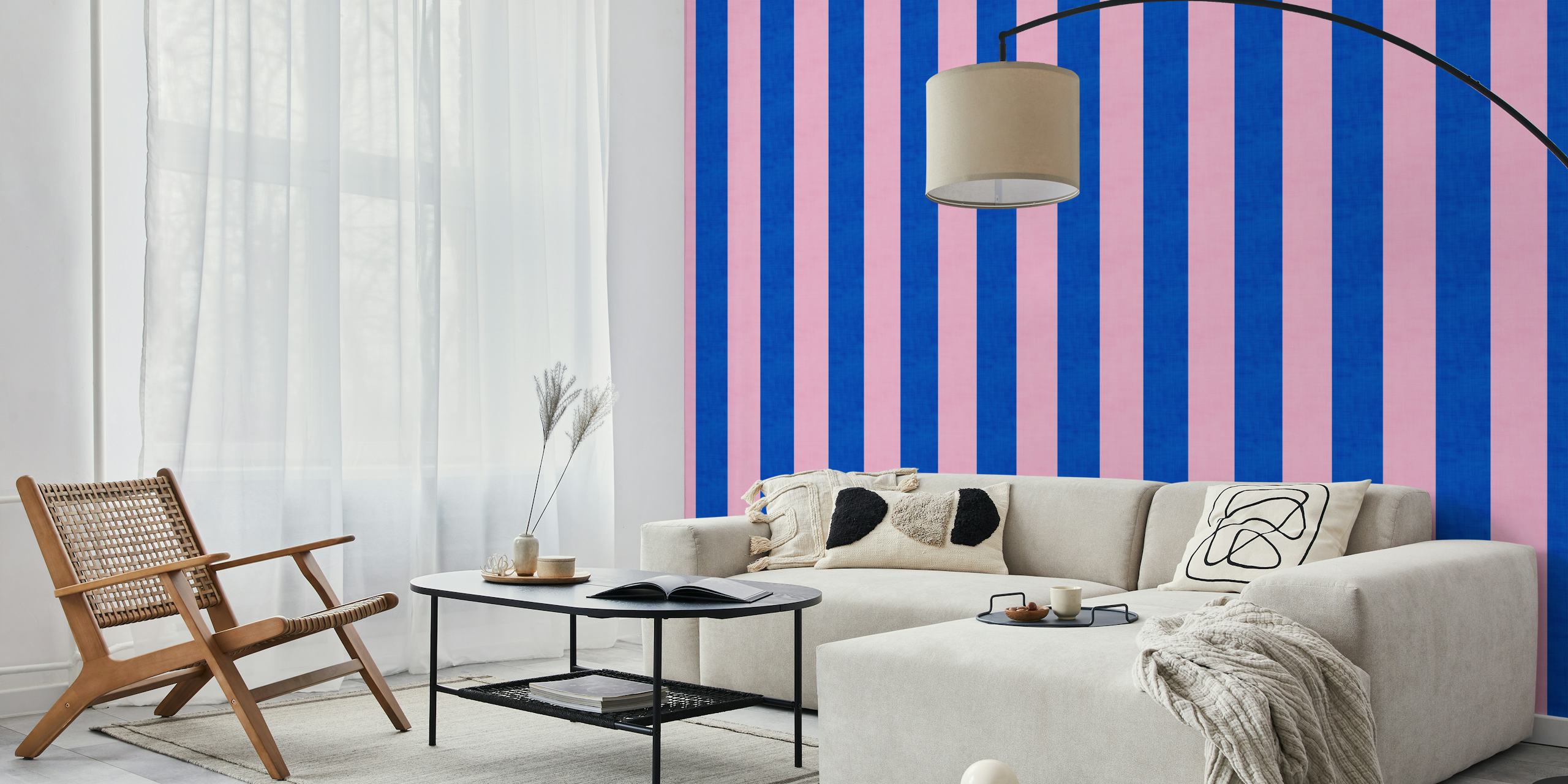 Cobalt blue and blush pink striped wallpaper design