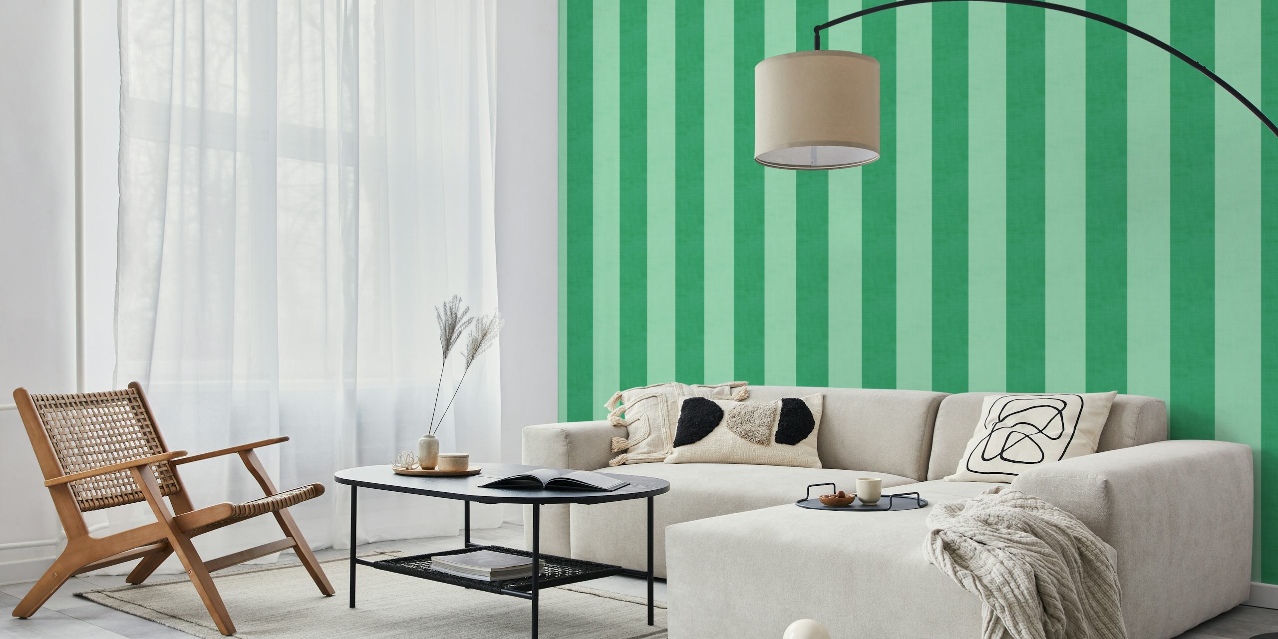 Green striped wallpaper in varying shades of green