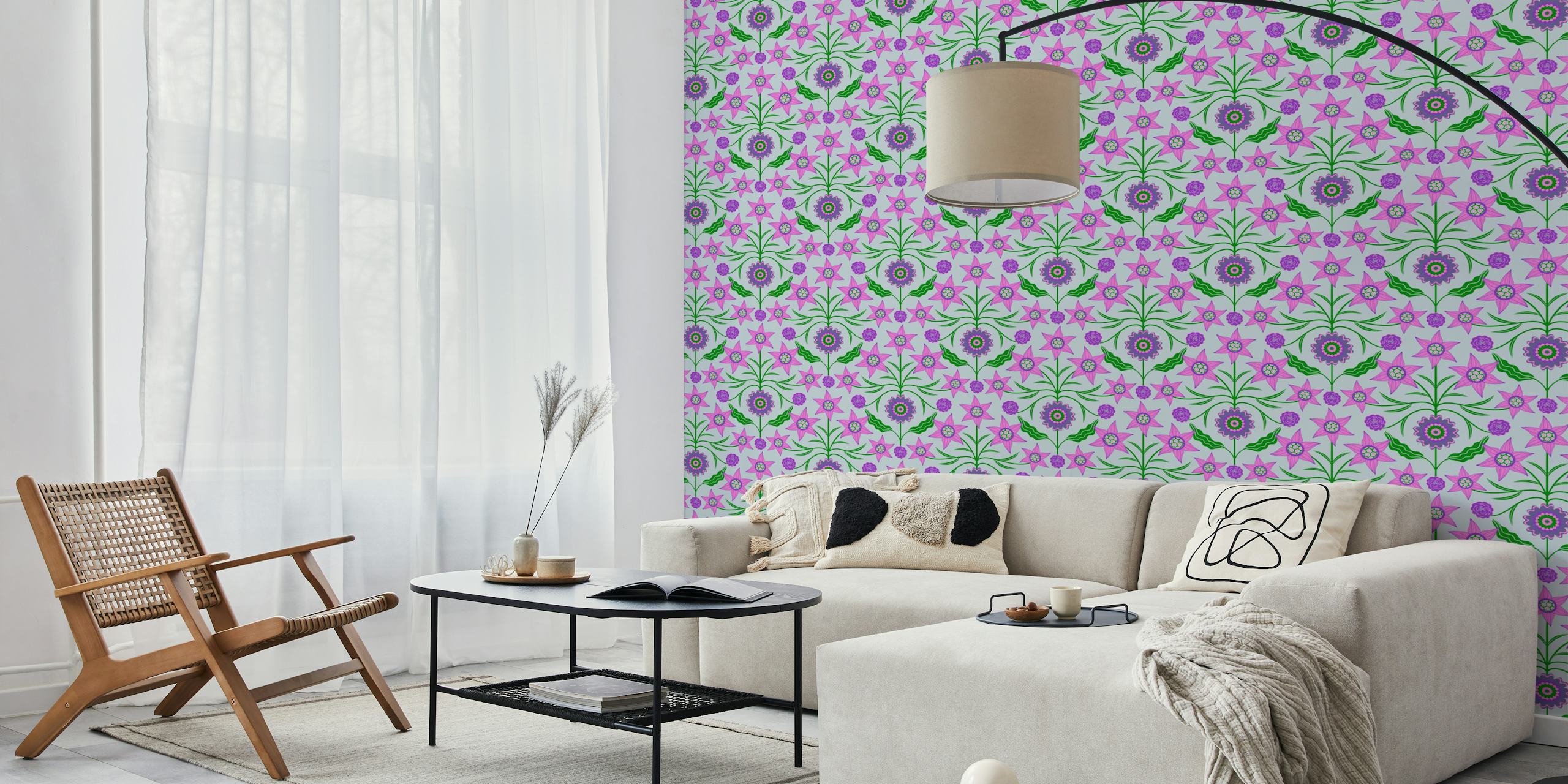 Audrey Cottage Chintz Floral - Pink Purple Floral Σχέδιο Σε Ένα Δωμάτιο