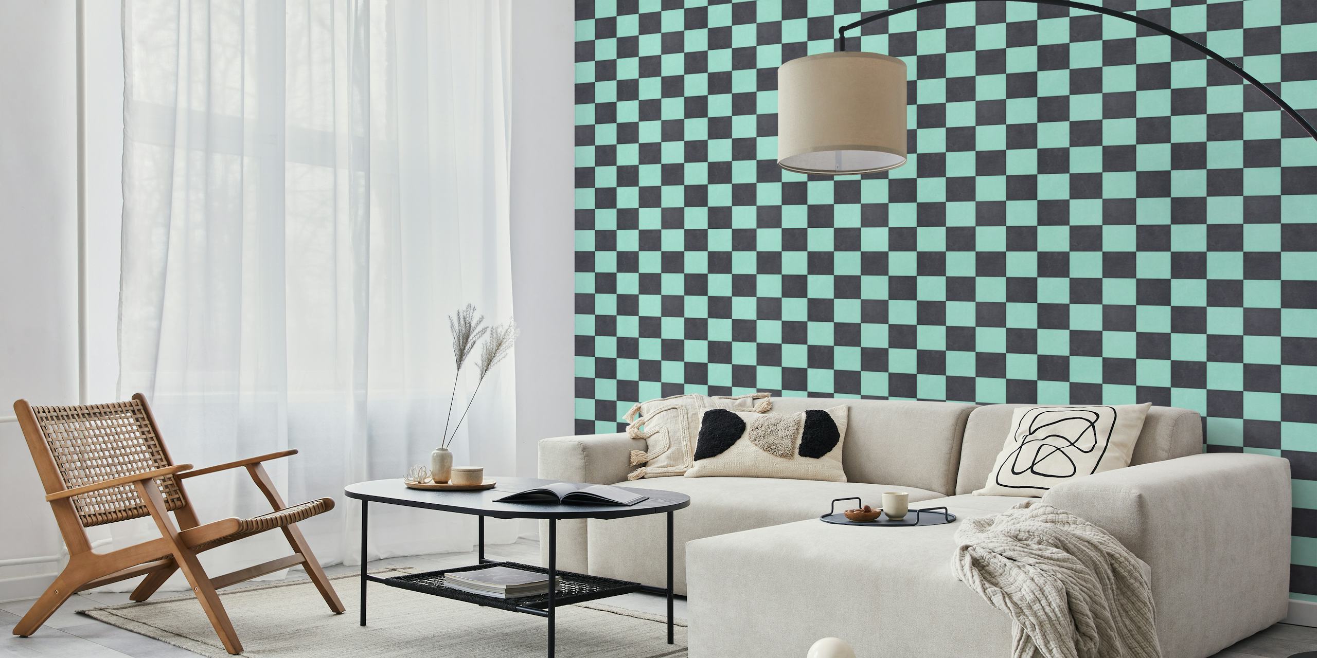 Tiles 002 G - Checkerboard Papel Tapiz En Un Entorno Moderno
