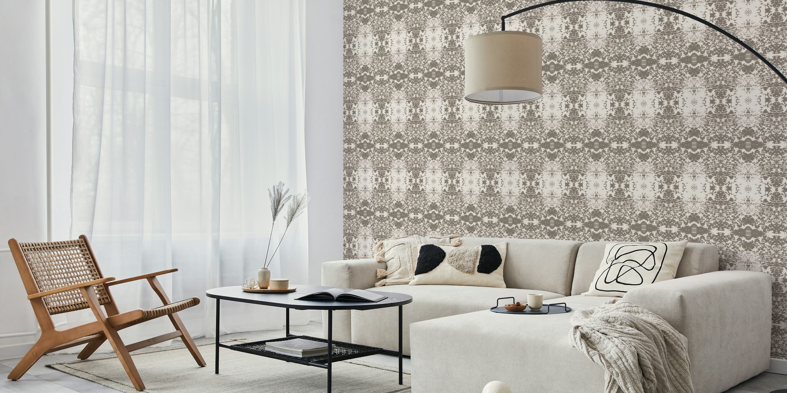 Papel de parede abstrato inspirado na natureza marron – brown em um quarto