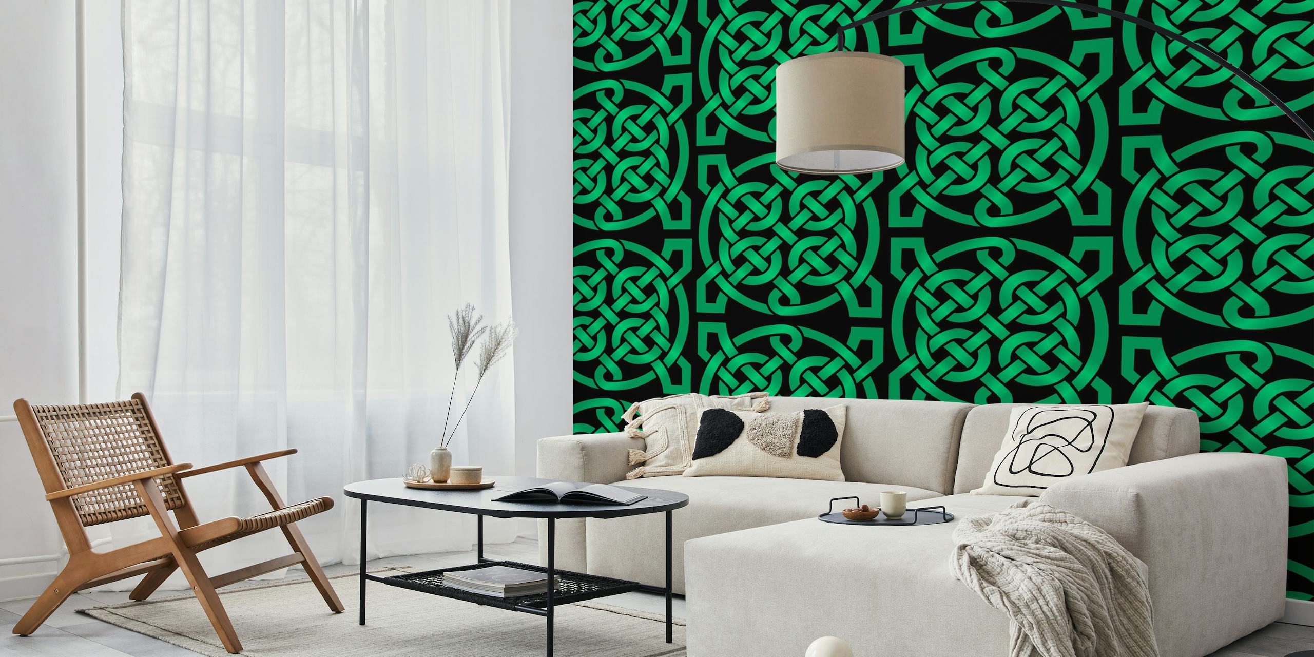 Celtic knot pattern in black and green wallpaper