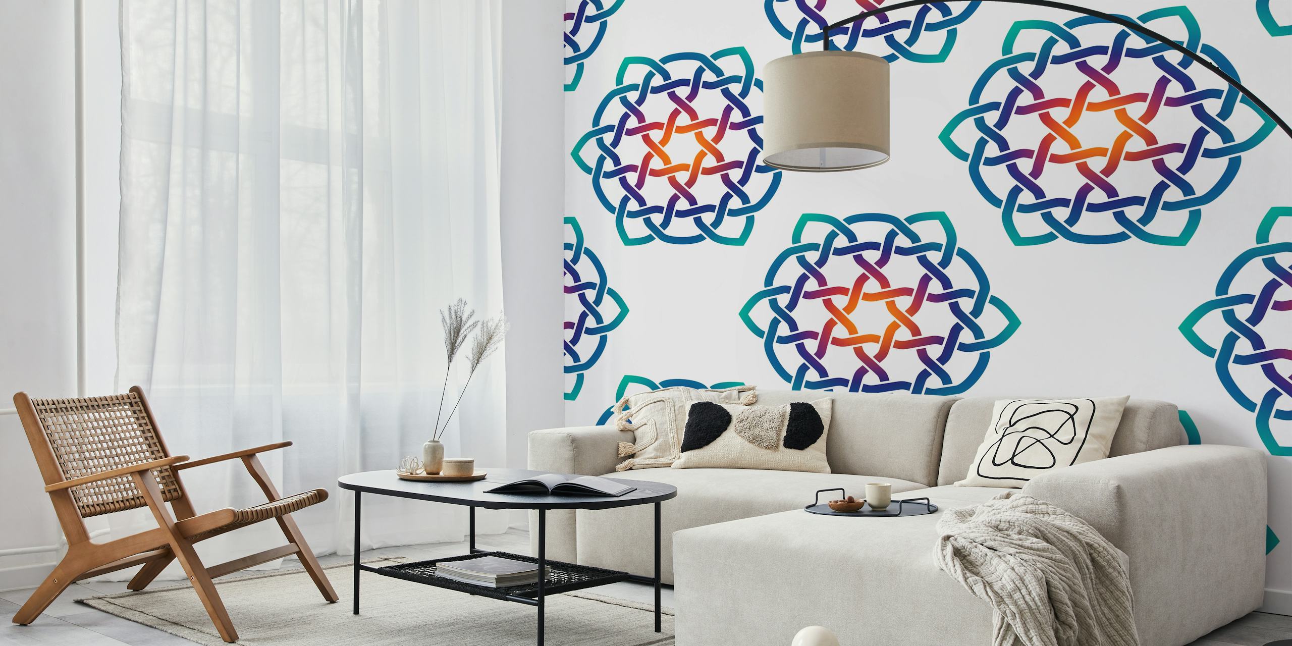 Colorful rainbow Celtic knot geometric pattern wallpaper