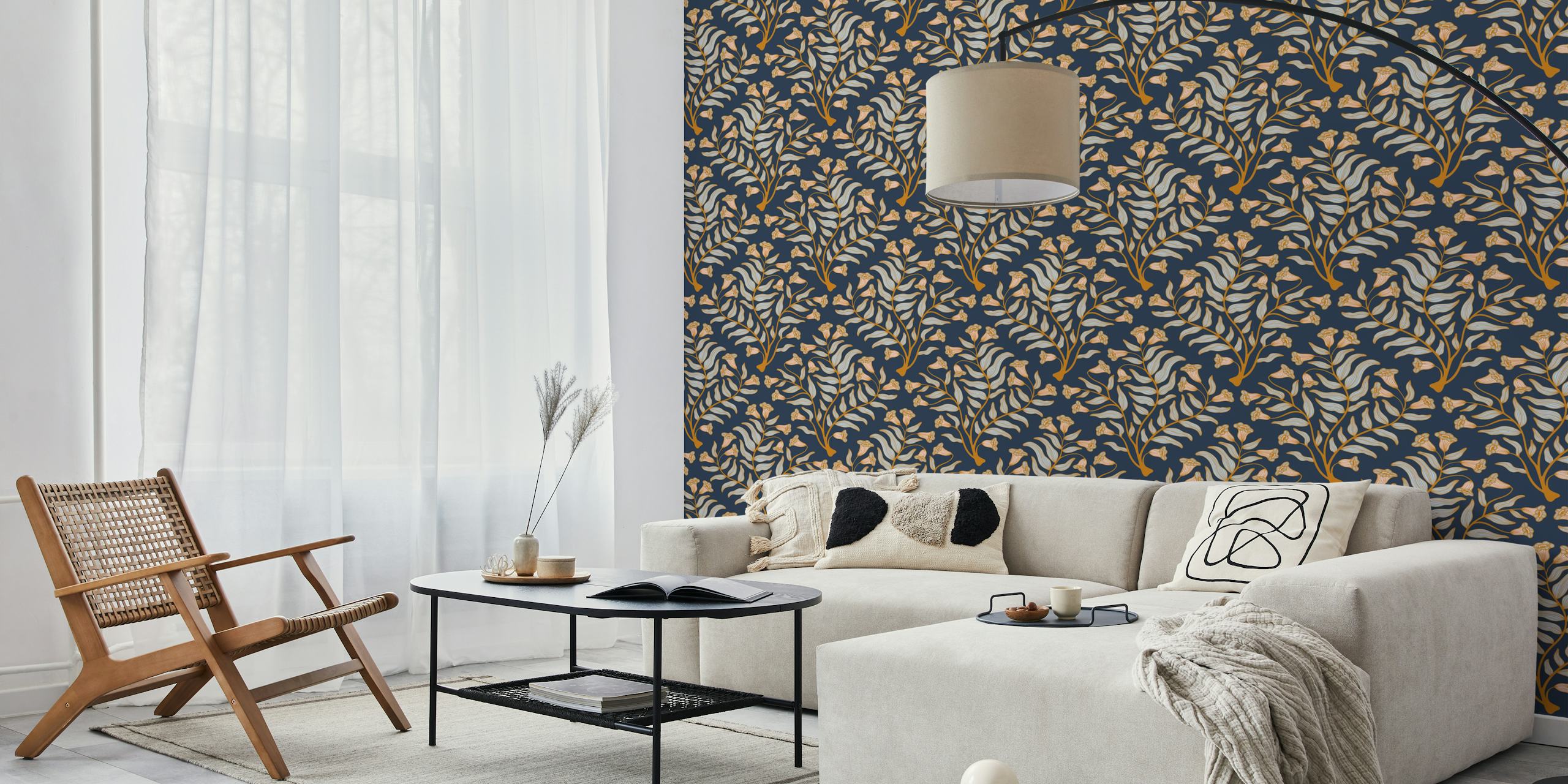 Tapeta damaskowa z kwiatami trąbki w pokoju