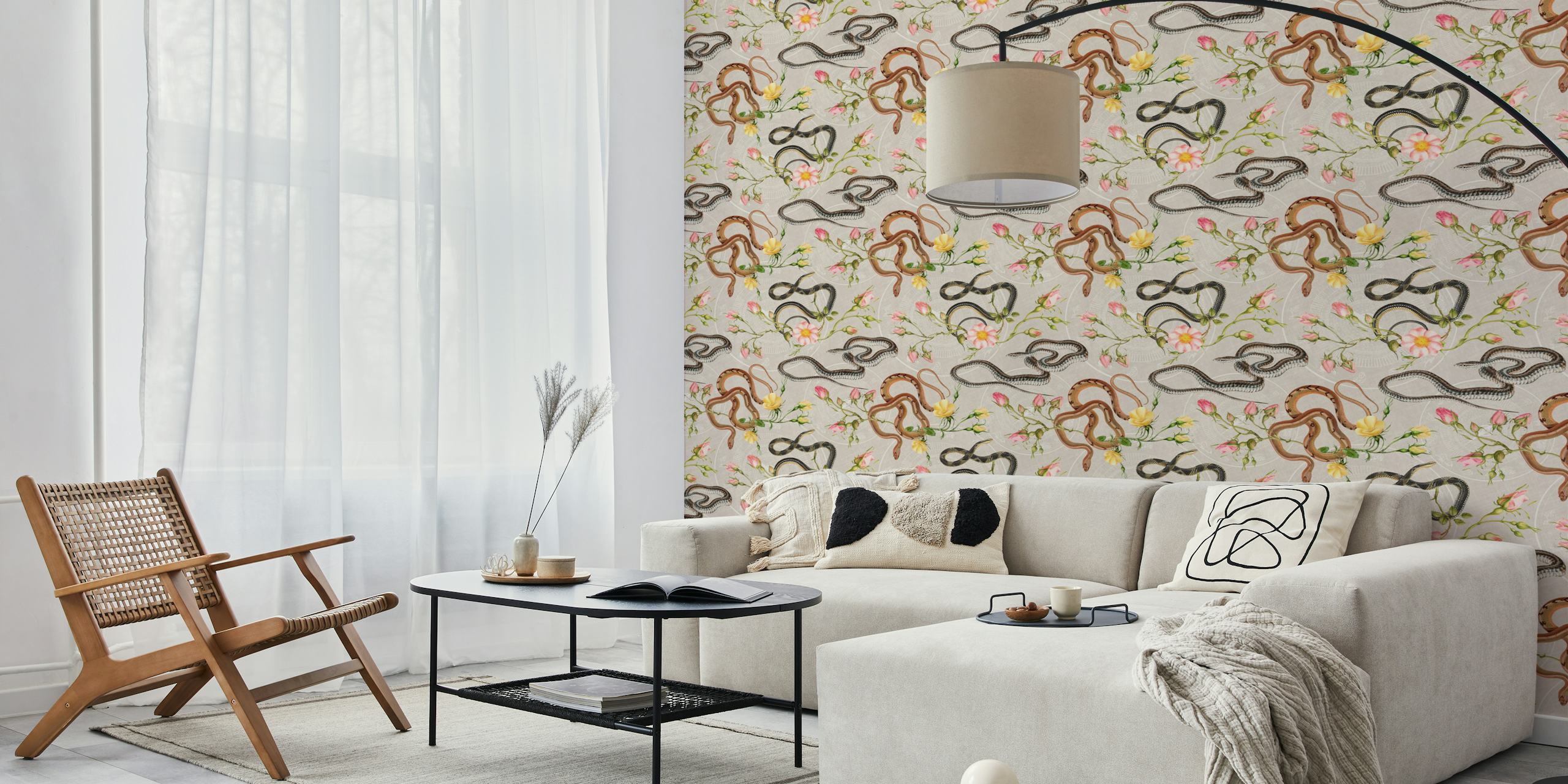 Exotic Snakes and Roses Wallpaper Decor