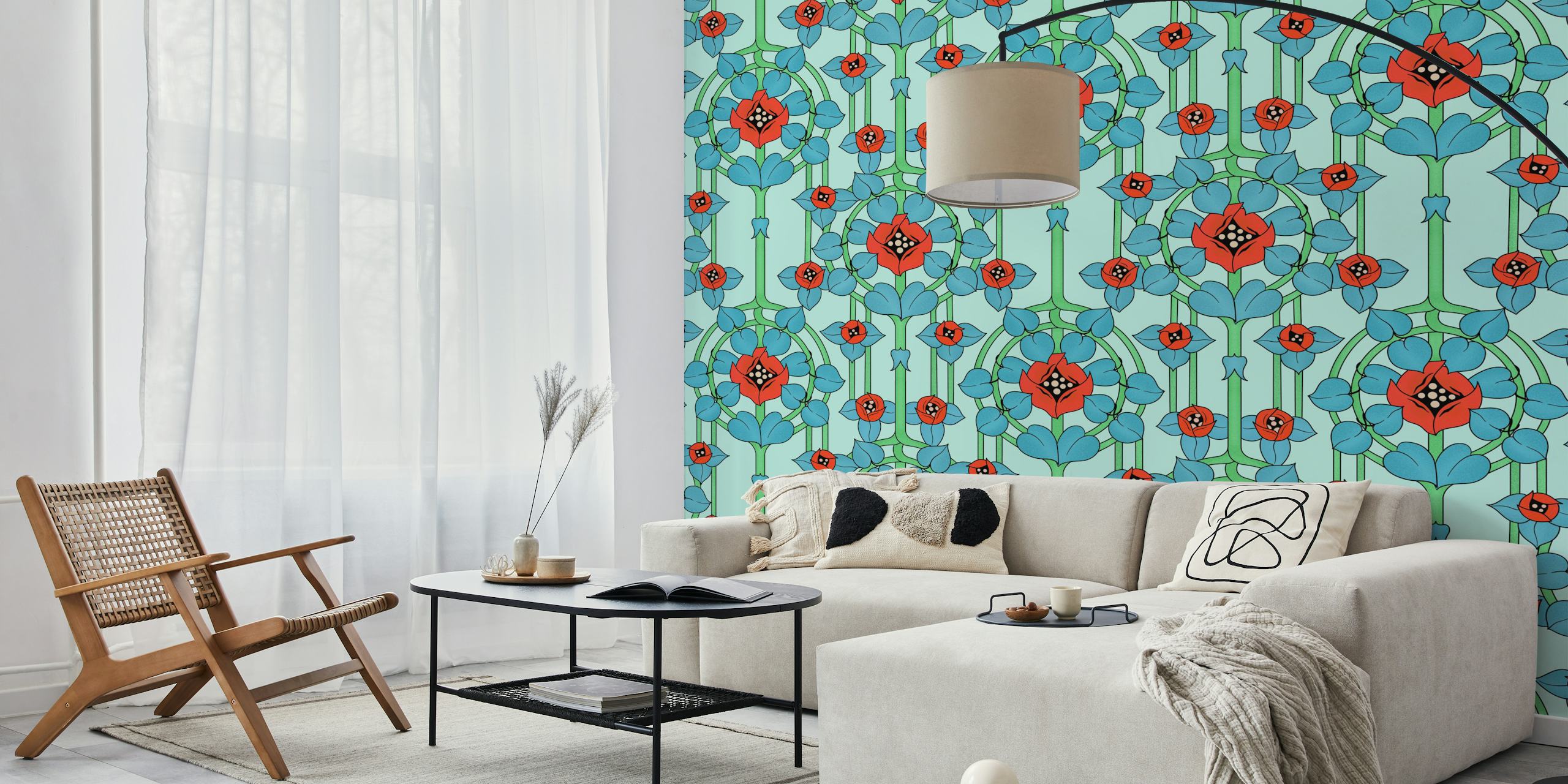 Design della carta da parati Art Nouveau Roses in una stanza