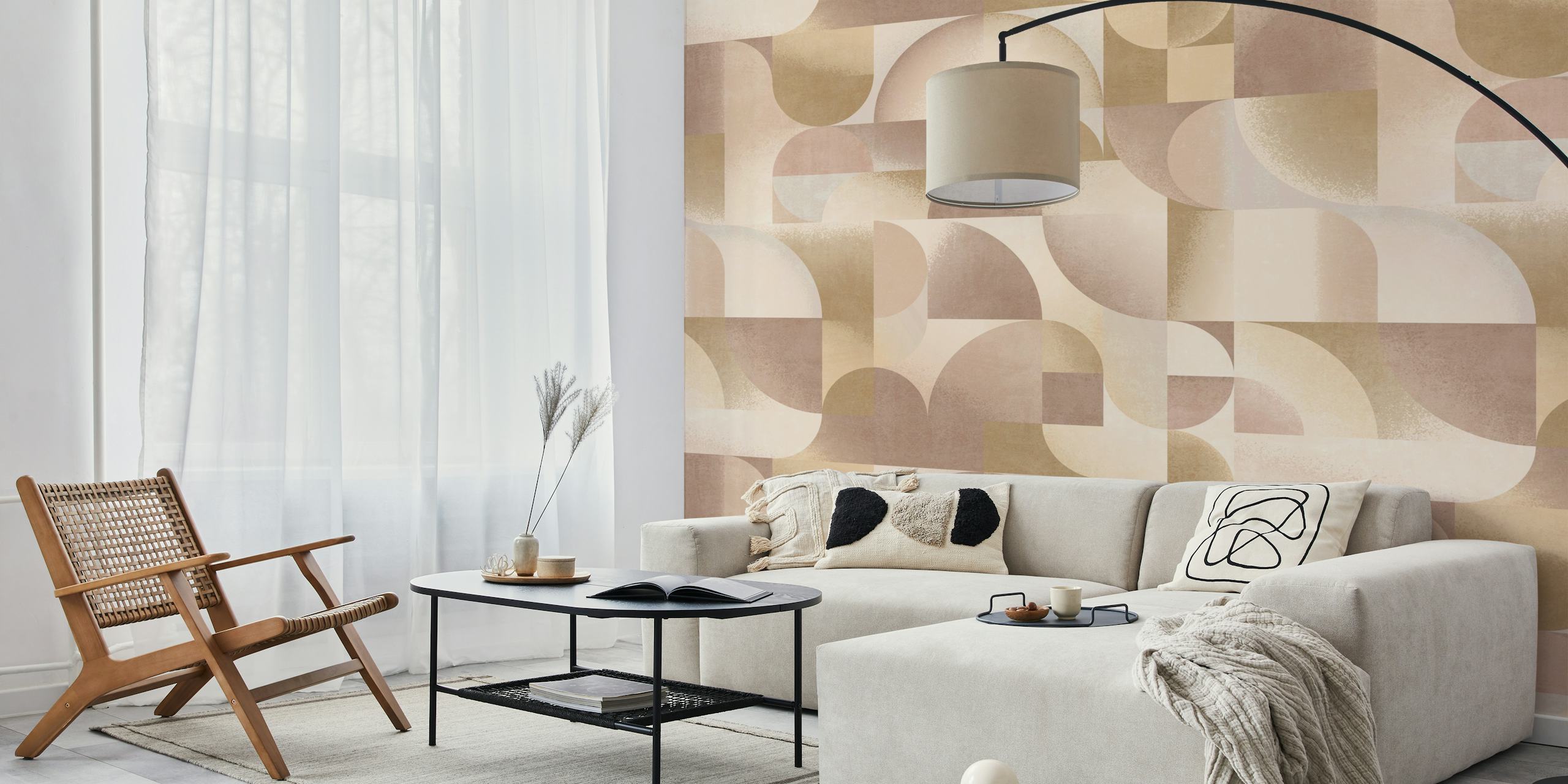 Geometric shapes in soft beige and cream colors wallpaper