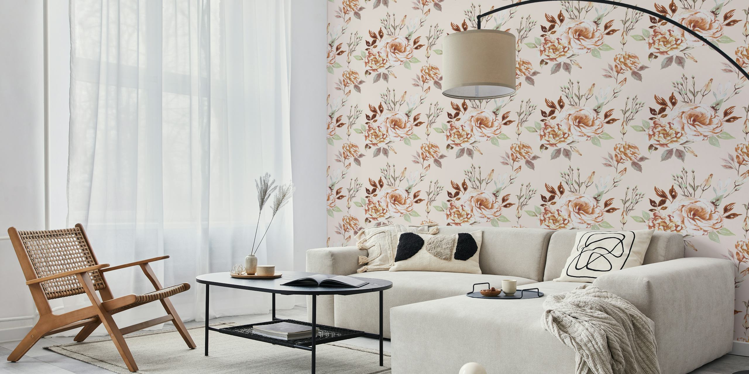 Watercolor floral design with soft pink and green flowers wallpaper