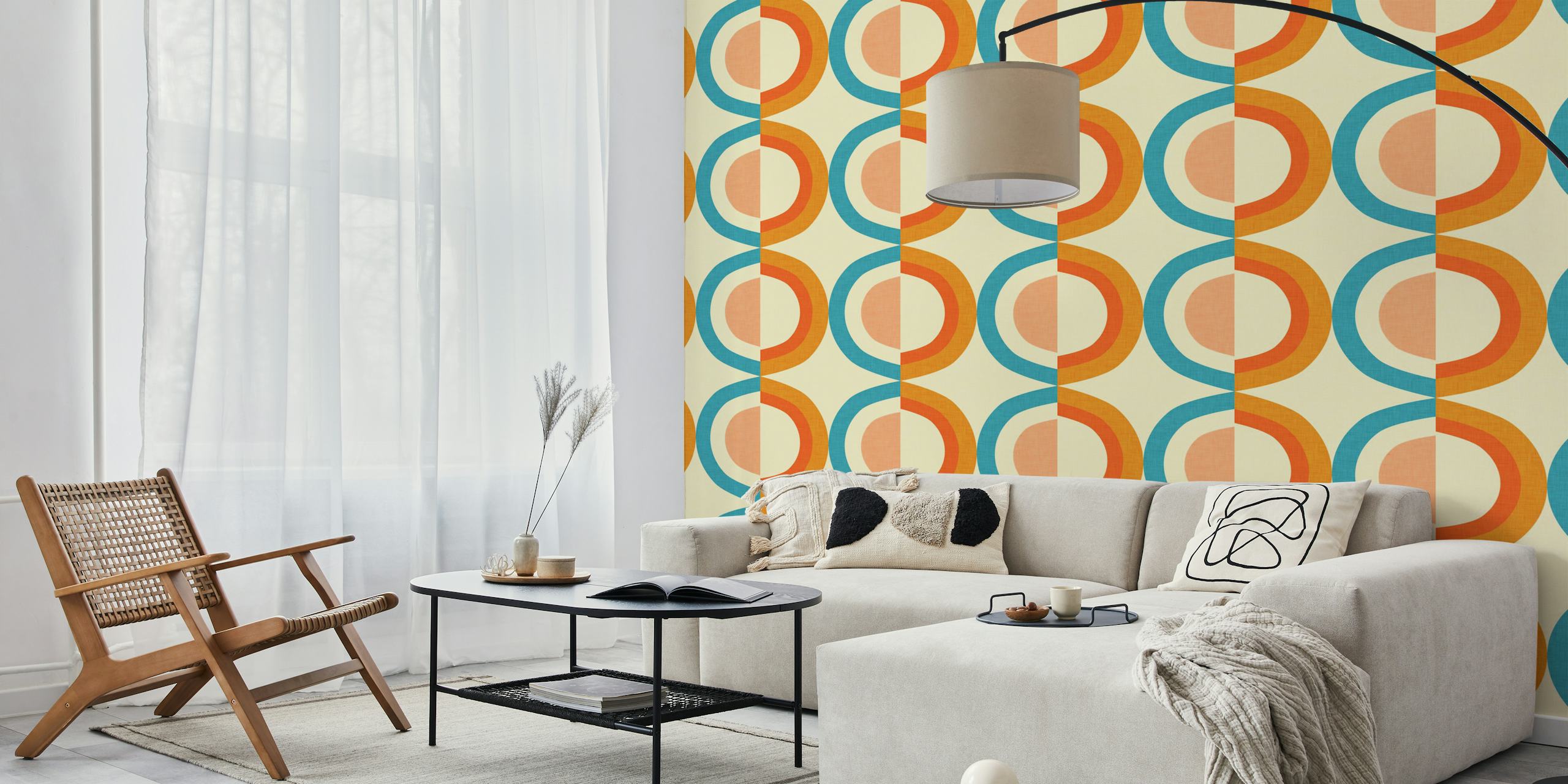 Abstrakte Formen in Orange, Blau und Rosa auf beigem Hintergrund tapete
