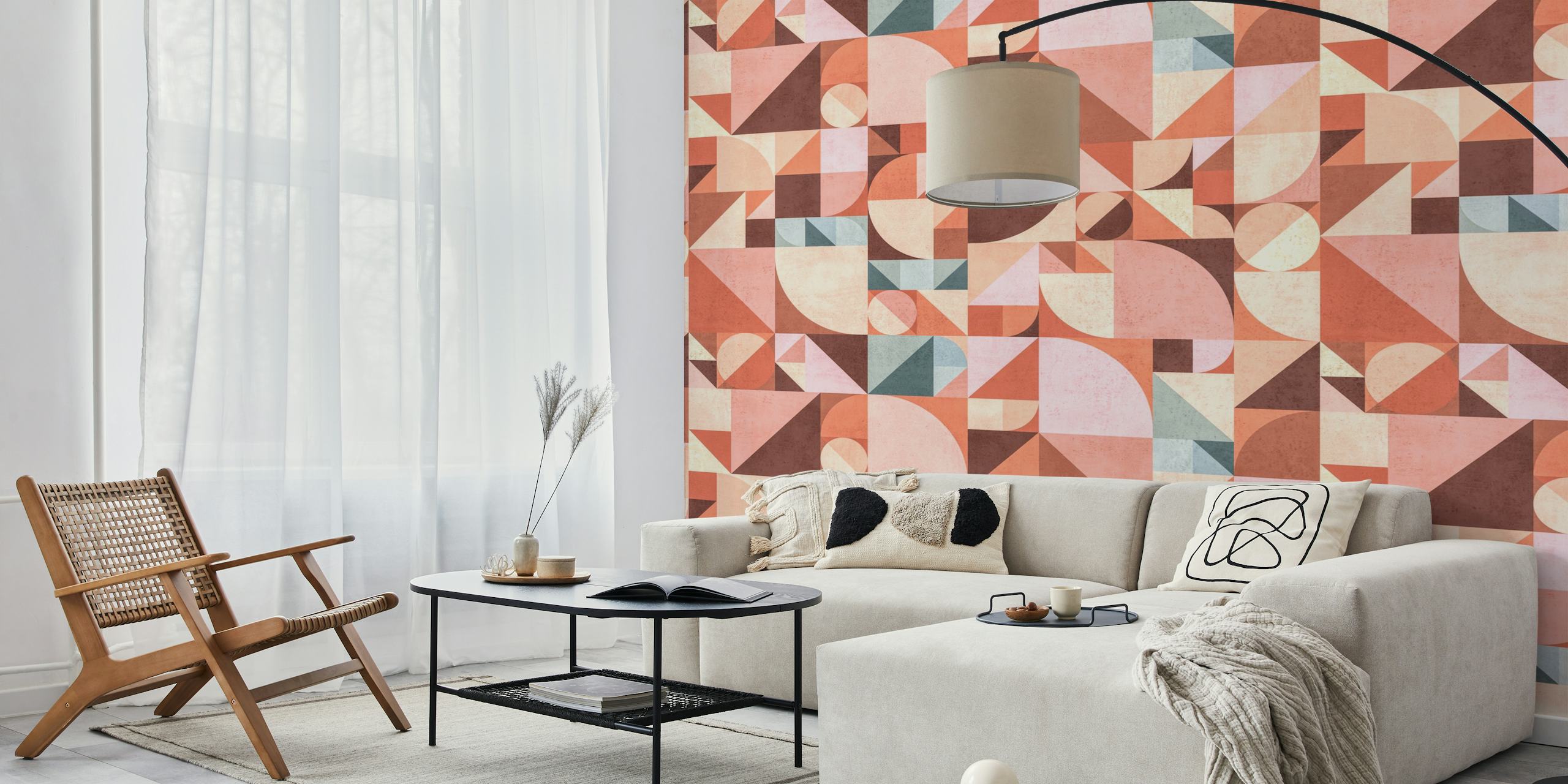 Papier peint mural de style Bauhaus moderne du milieu du siècle avec des formes géométriques dans des tons terreux