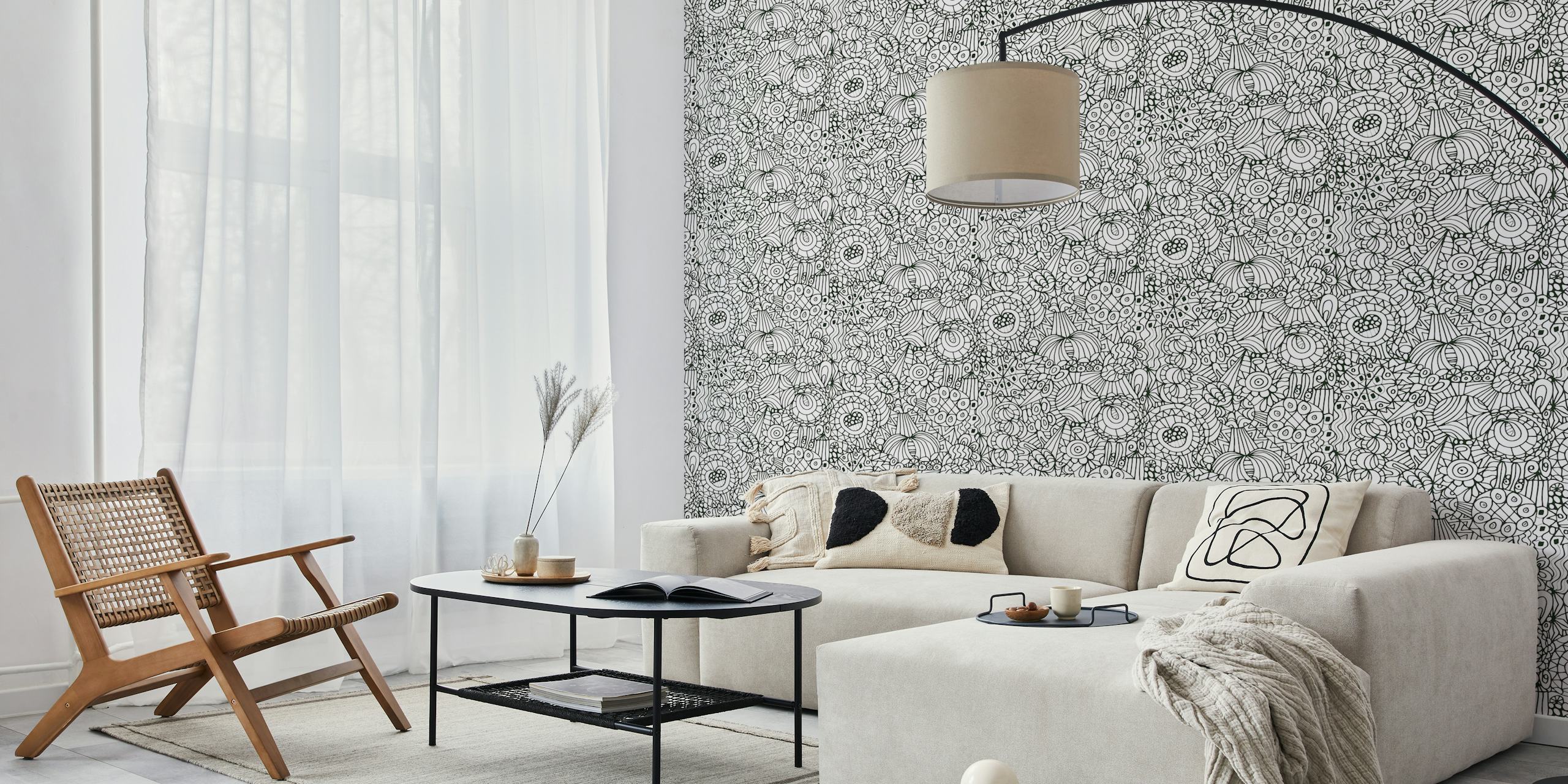 Black and white doodle drawing wallpaper design