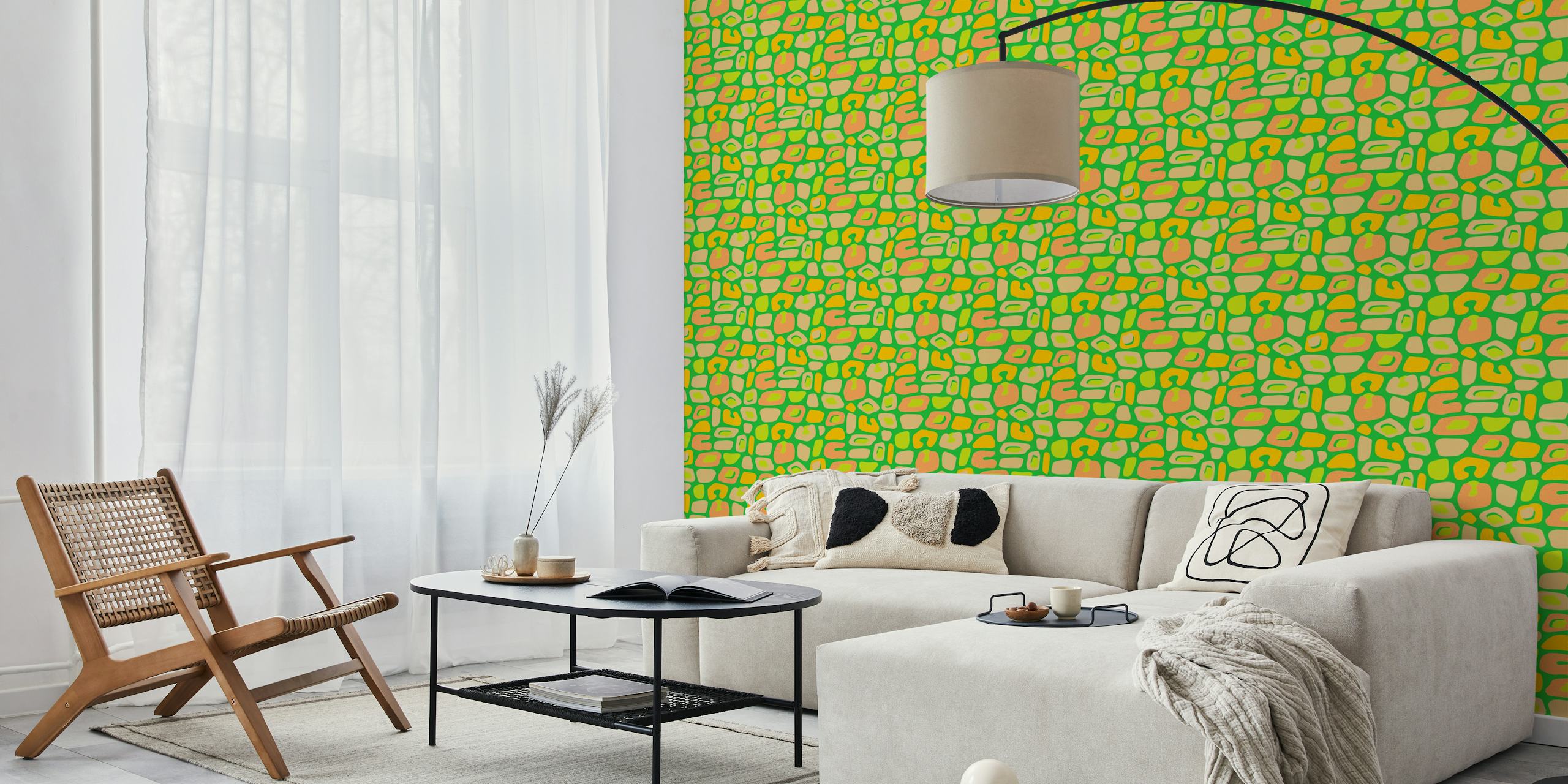 Colorful leopard print patterns in green, peach, and yellow wallpaper