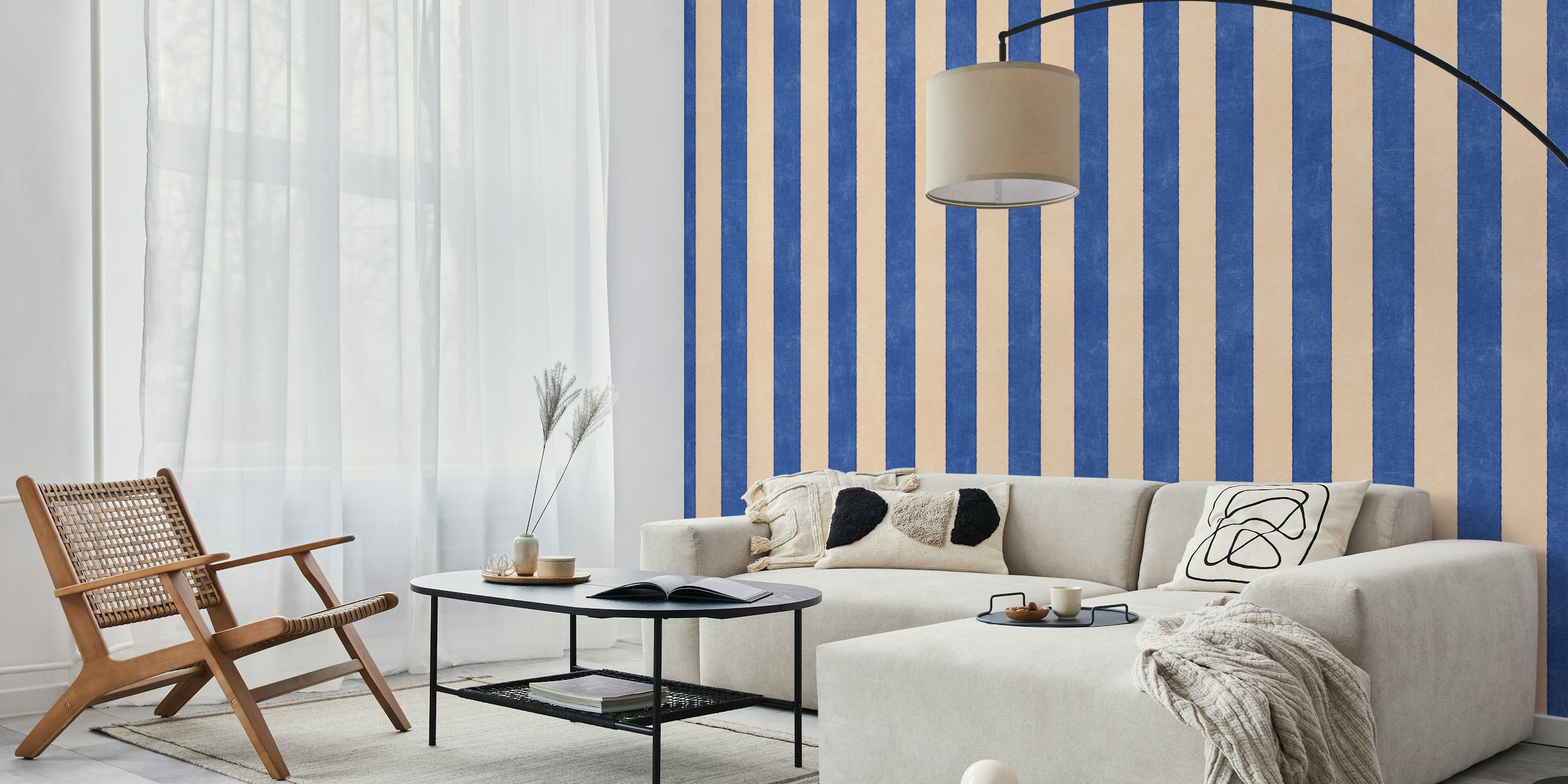 Safirblå och beige randig tapet från happywall.com