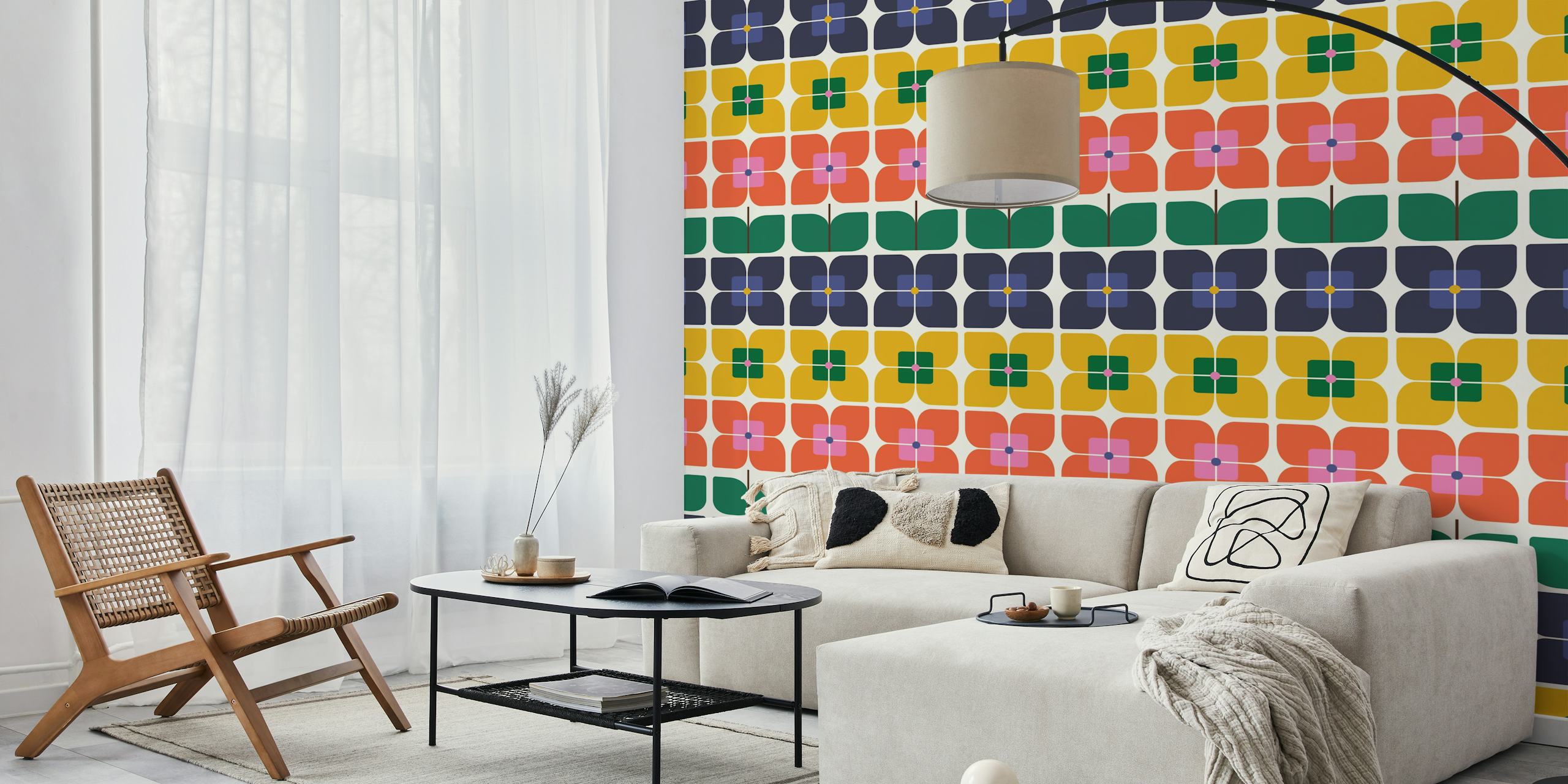Papier peint abstrait Square Bloom avec un motif floral géométrique