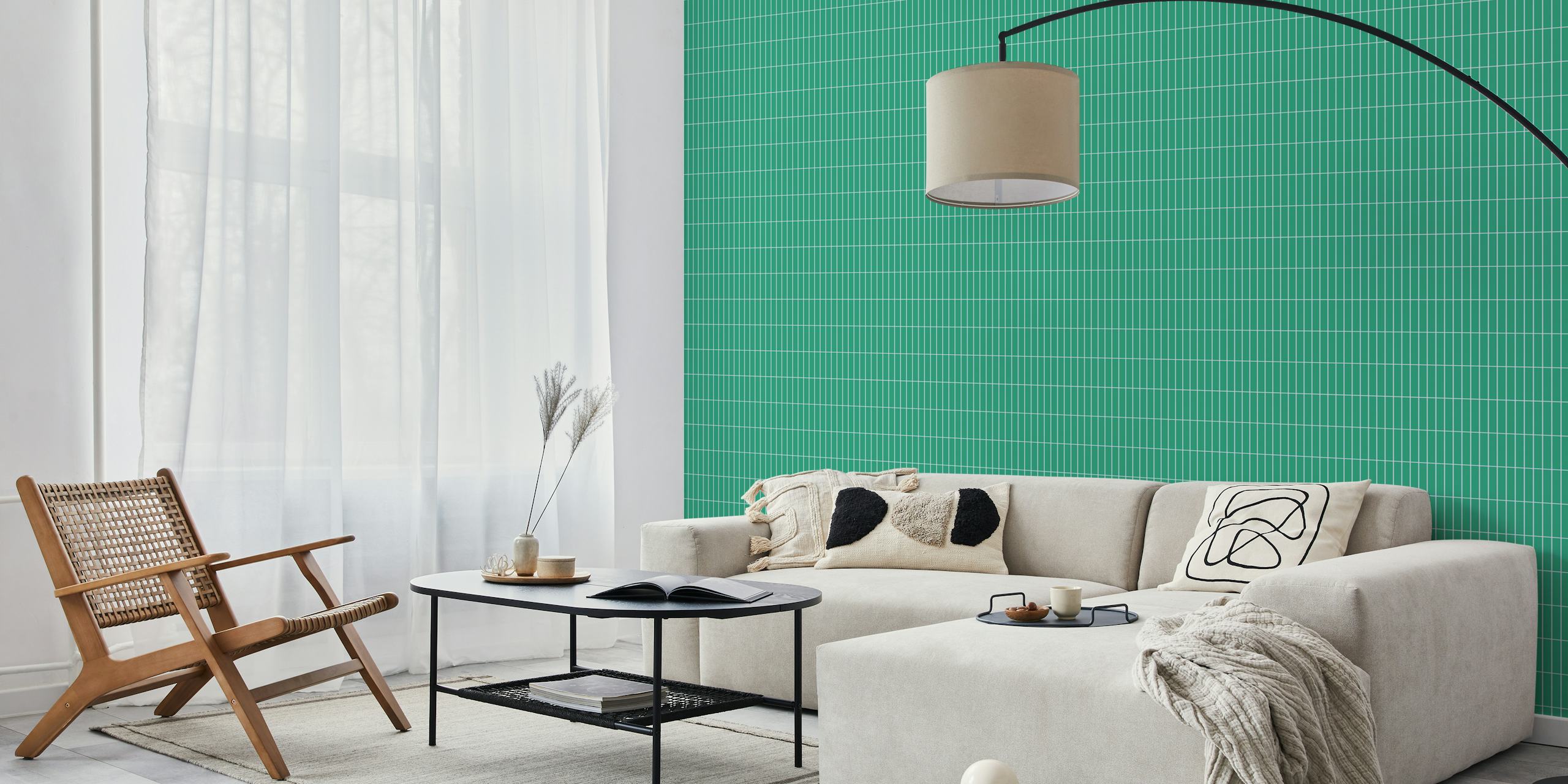 Long tiles wallpaper in green and grey