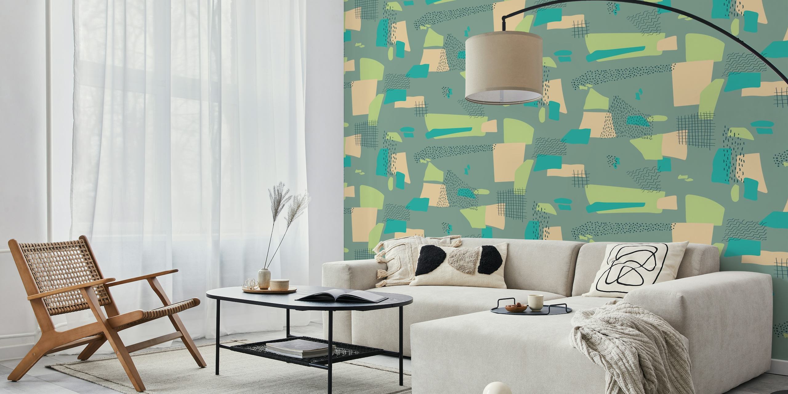Papier peint mural de formes géométriques vertes abstraites pour une décoration intérieure moderne