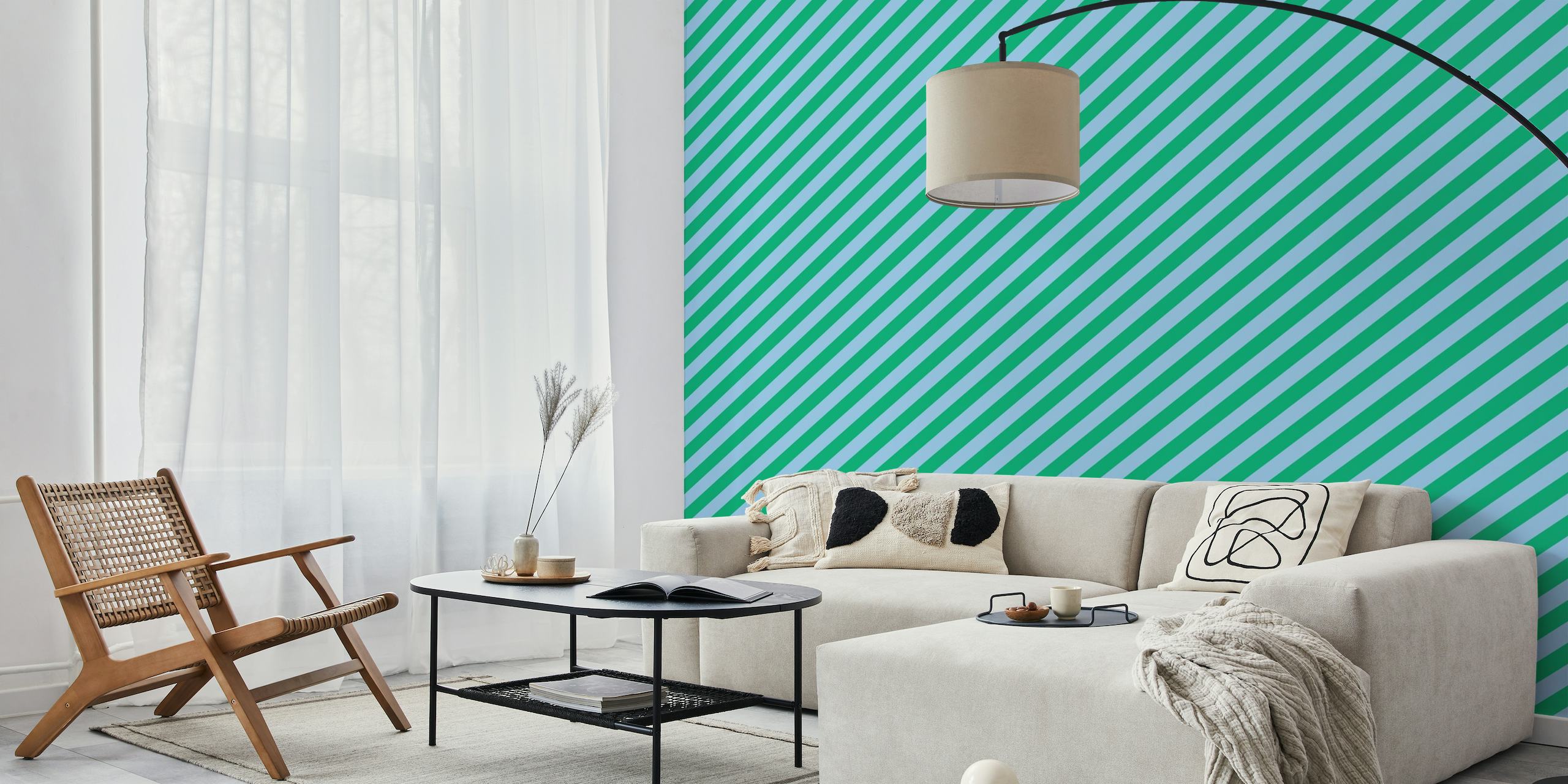 Blue and green diagonal stripes wallpaper
