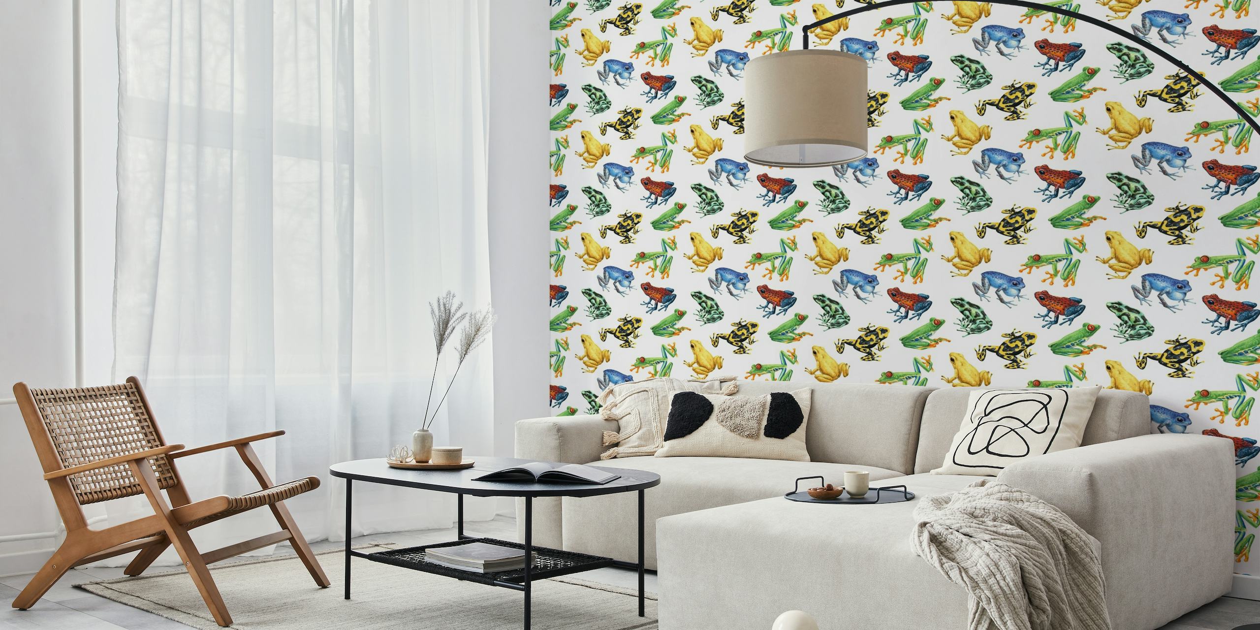 Frogs on natural white wallpaper