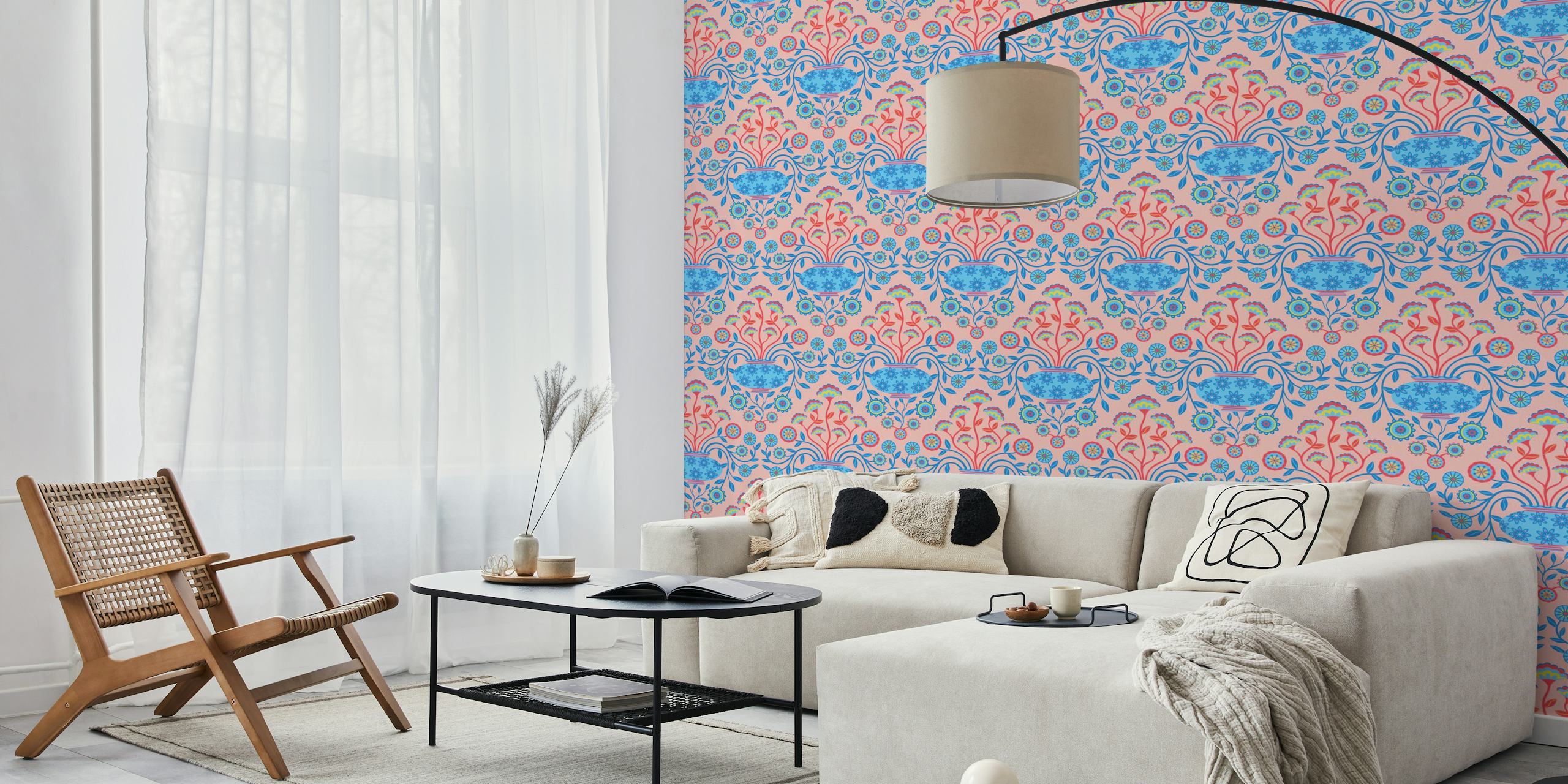 Dreamy damask pink cottage floral wallpaper design