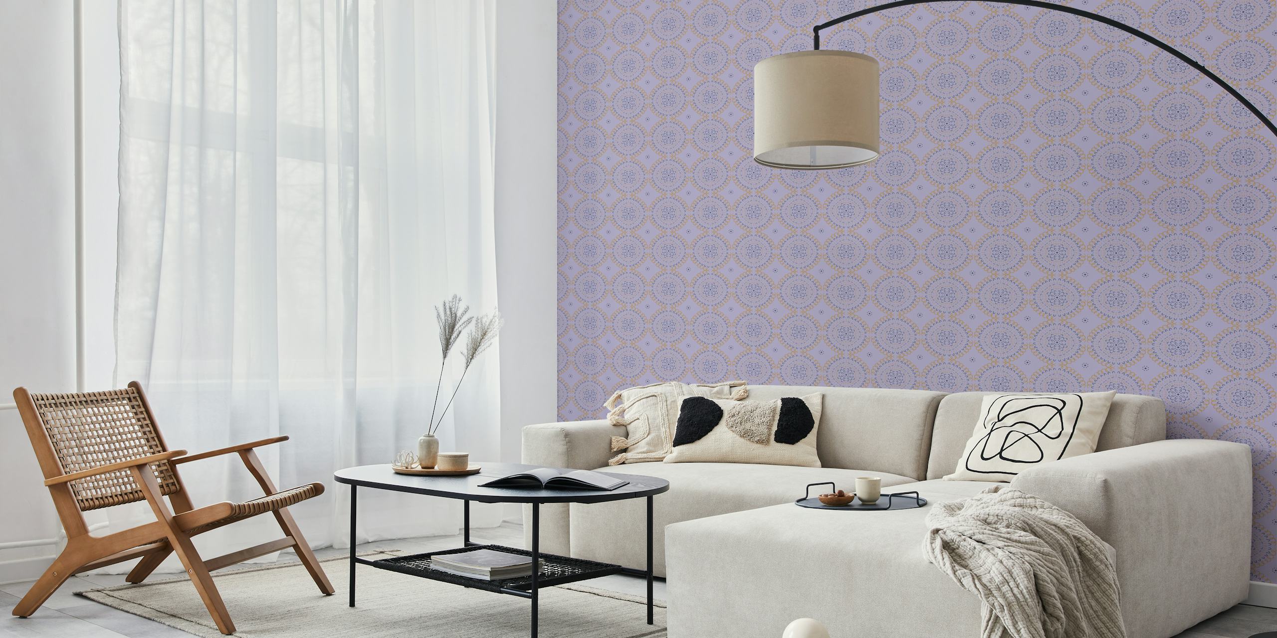Floral pattern in light violet and gold hues wallpaper