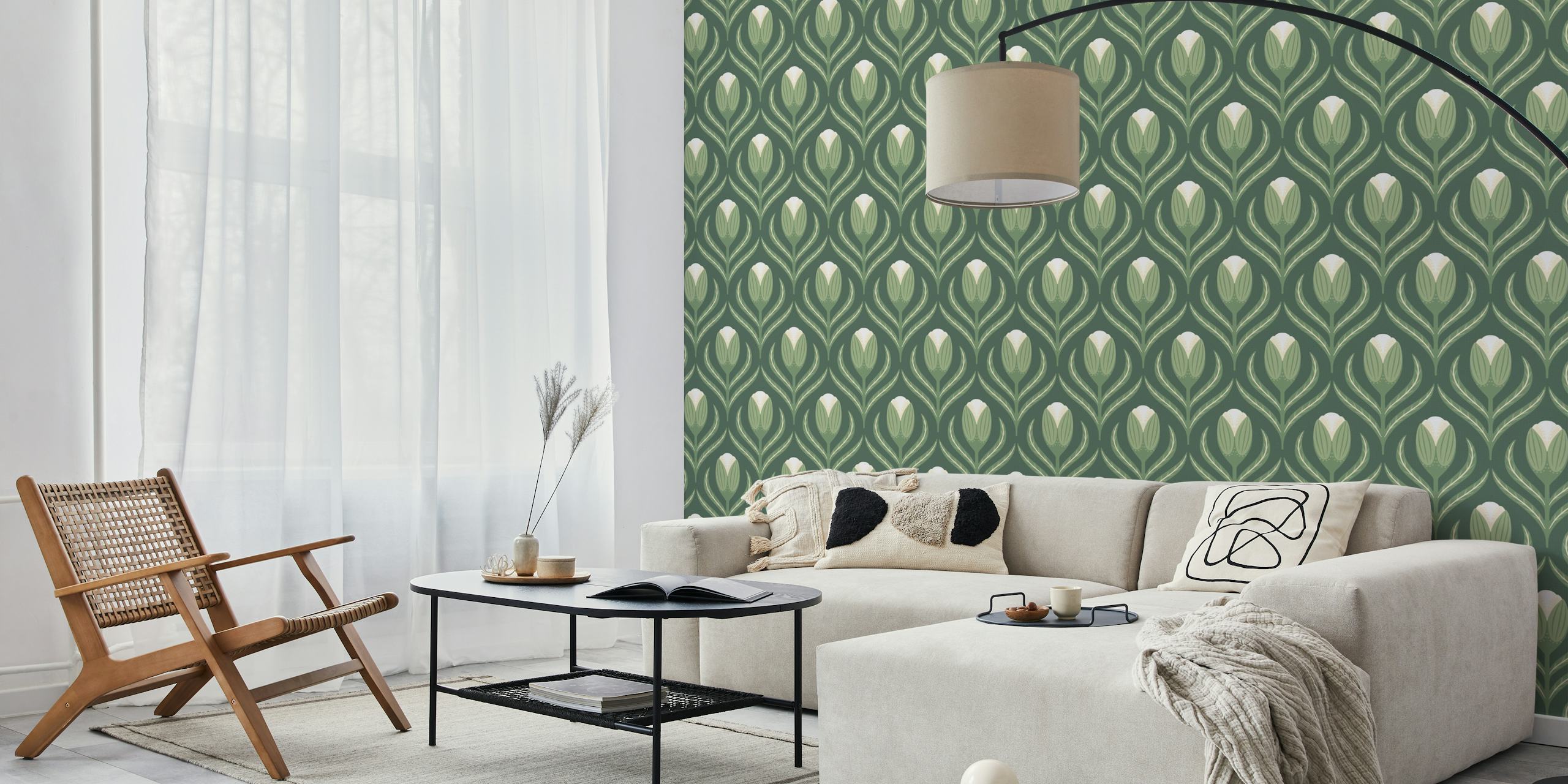 Natural flowers wallpaper em fundo sage green