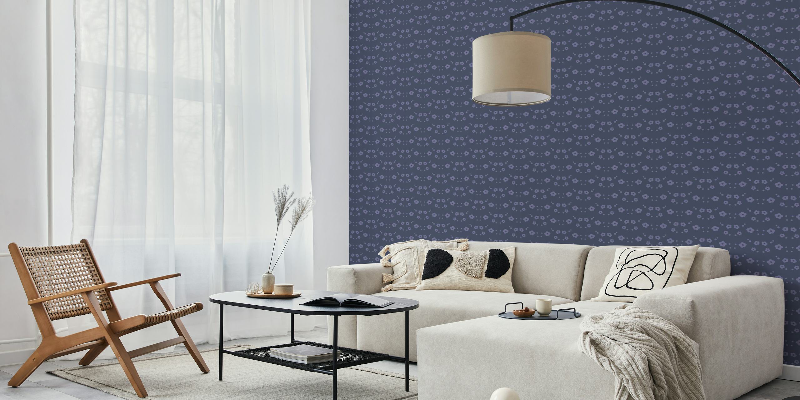 Ballet of Blooms denim floral wallpaper
