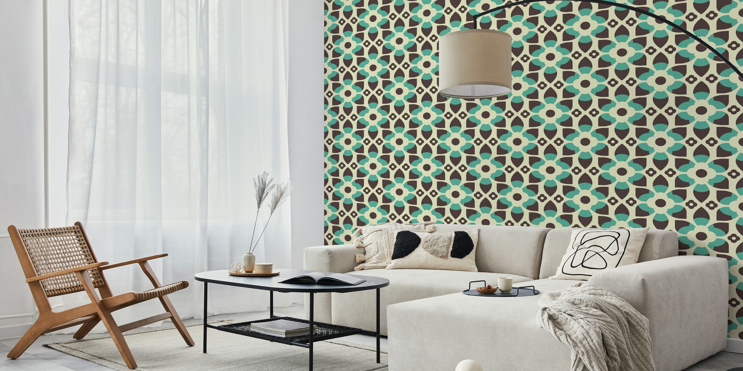 Retro floral pattern wallpaper in green