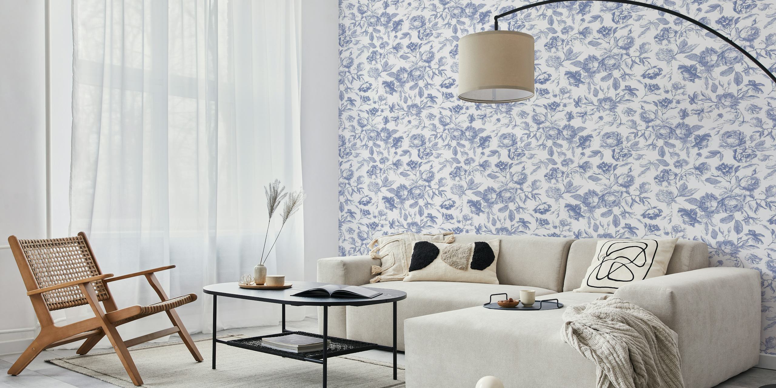 Tapeta Blue Roses Toile DeJouy w pokoju
