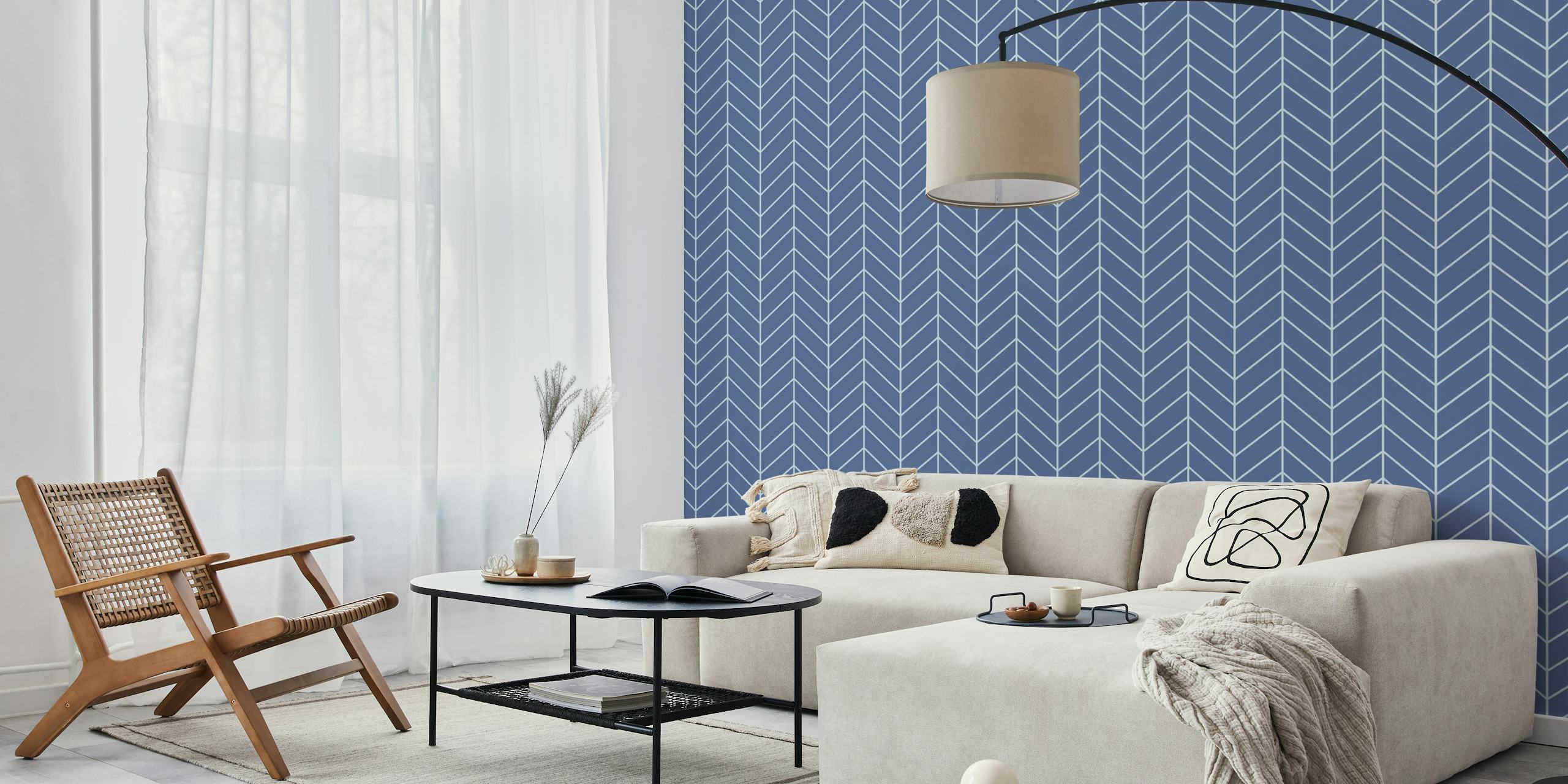 Chevron Pattern Wall Mural in Blue Shades