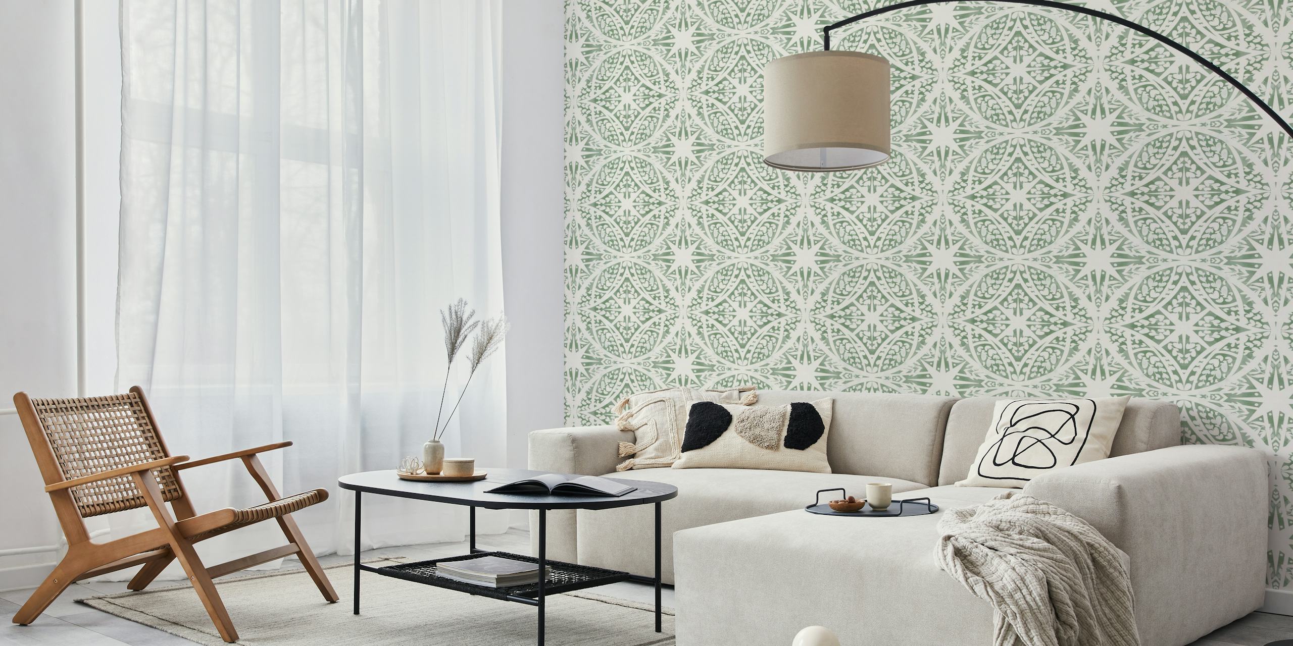 Tile Circular Leaves G wall mural with soft green leaf patterns