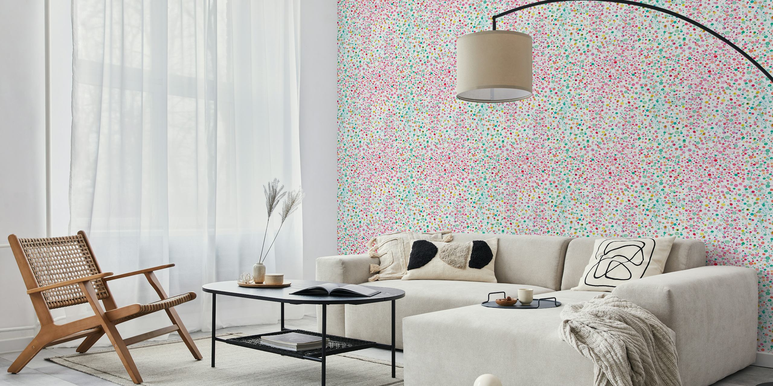 Pink and green confetti bubble pattern wallpaper
