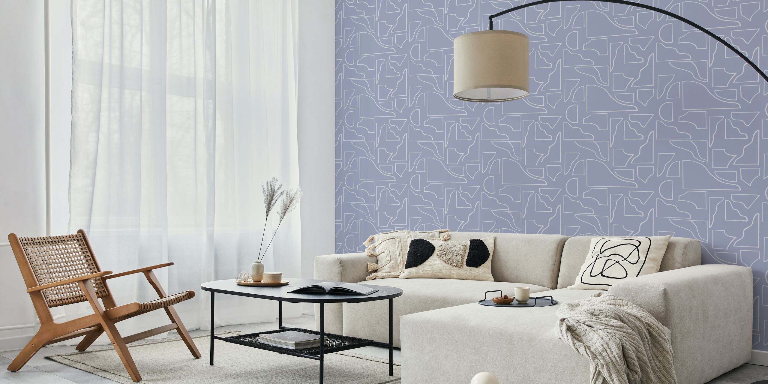 Organic shapes pattern wallpaper in a room