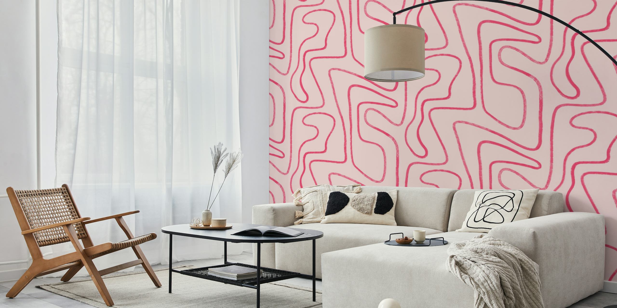 Abstract Modern Lines in Hot Pink Hand Drawn wallpaper