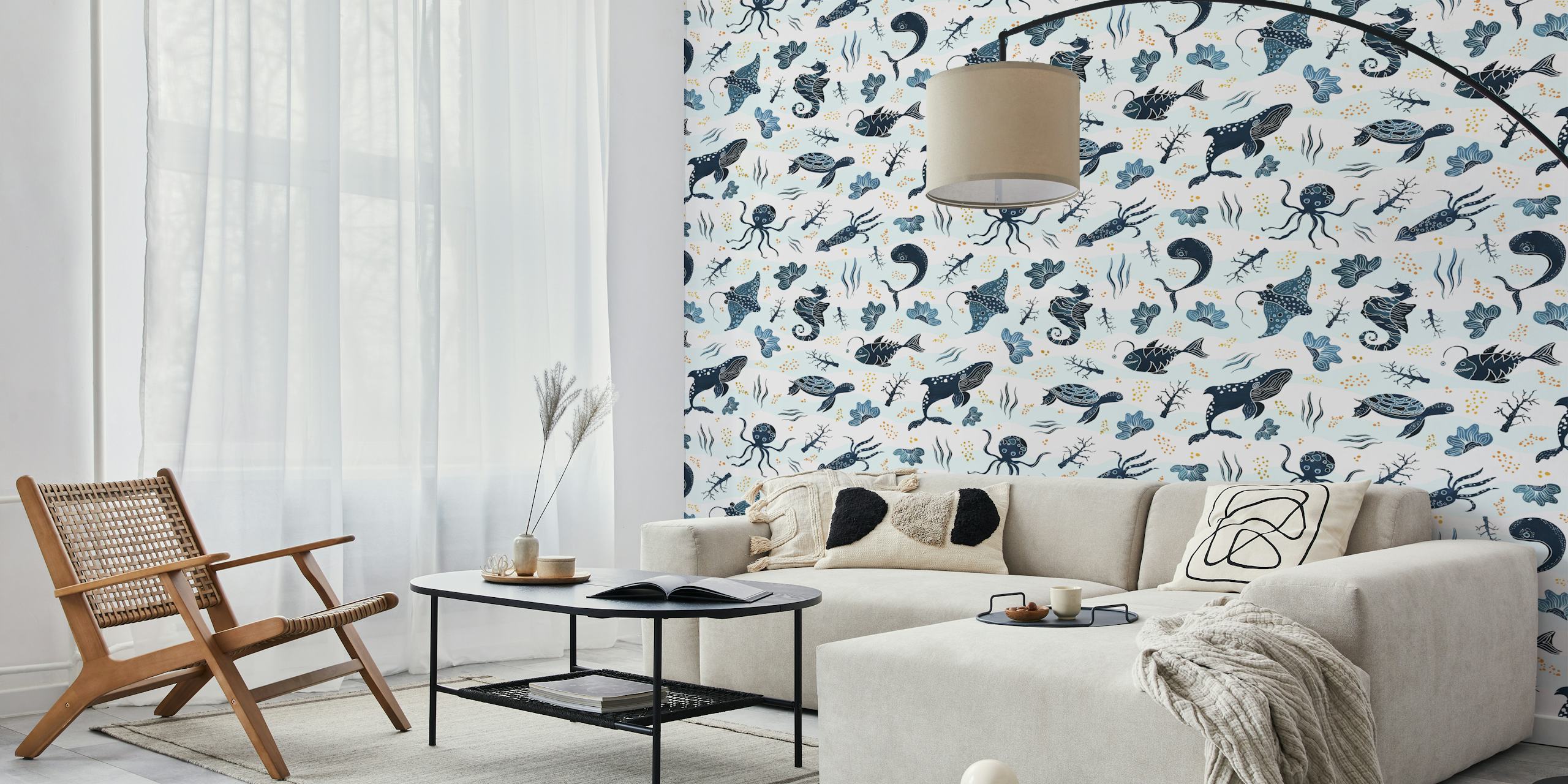 Ocean Life White wallpaper displayed in a room