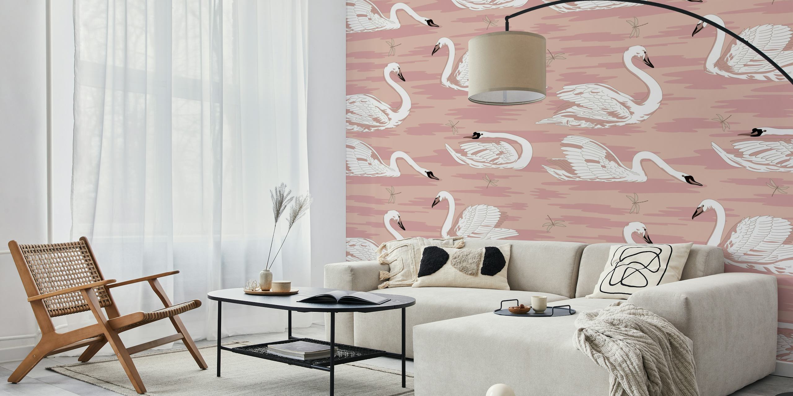 Elegant white swans wallpaper design