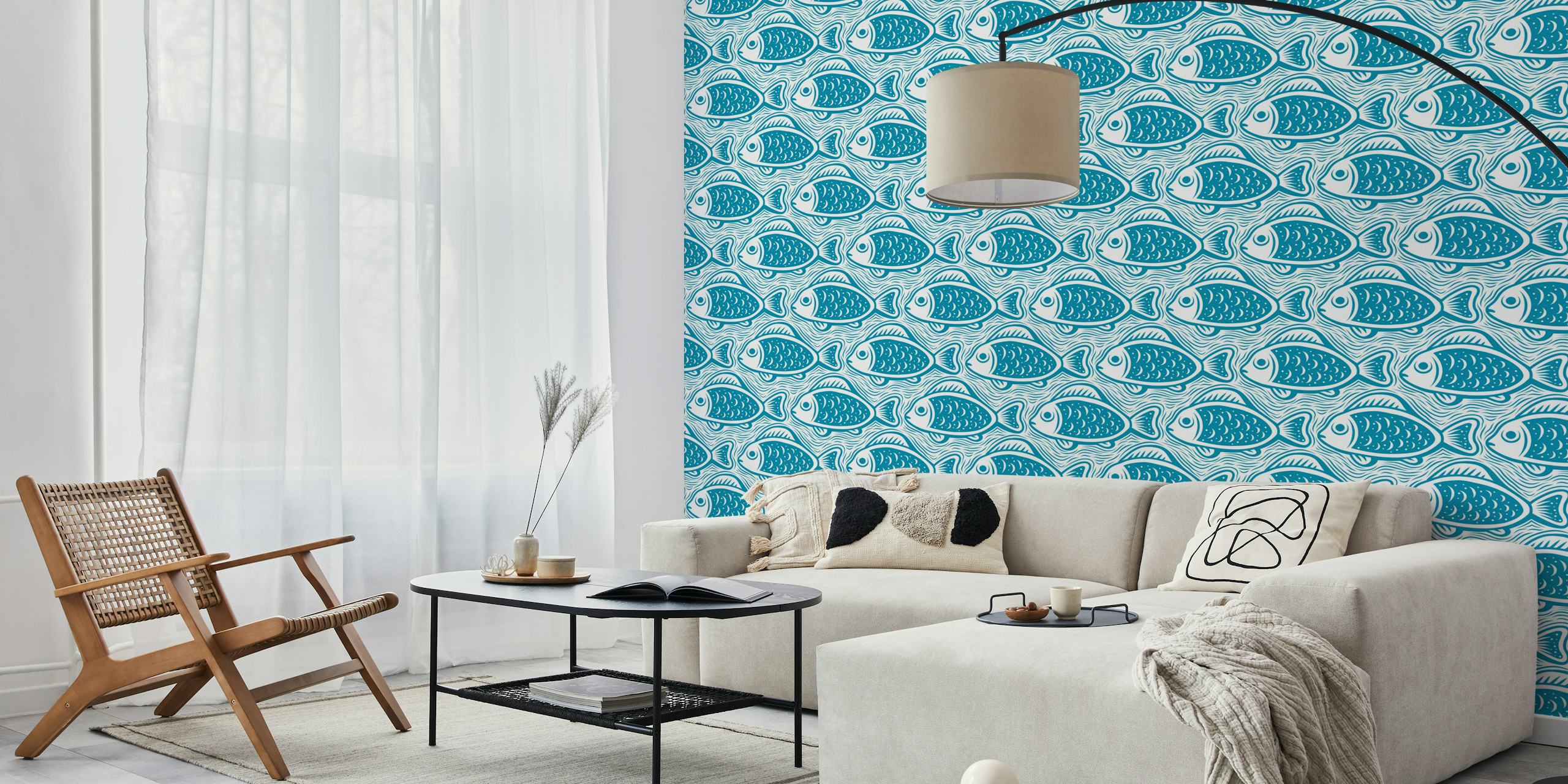 Design de papier peint à motif de poissons bleus